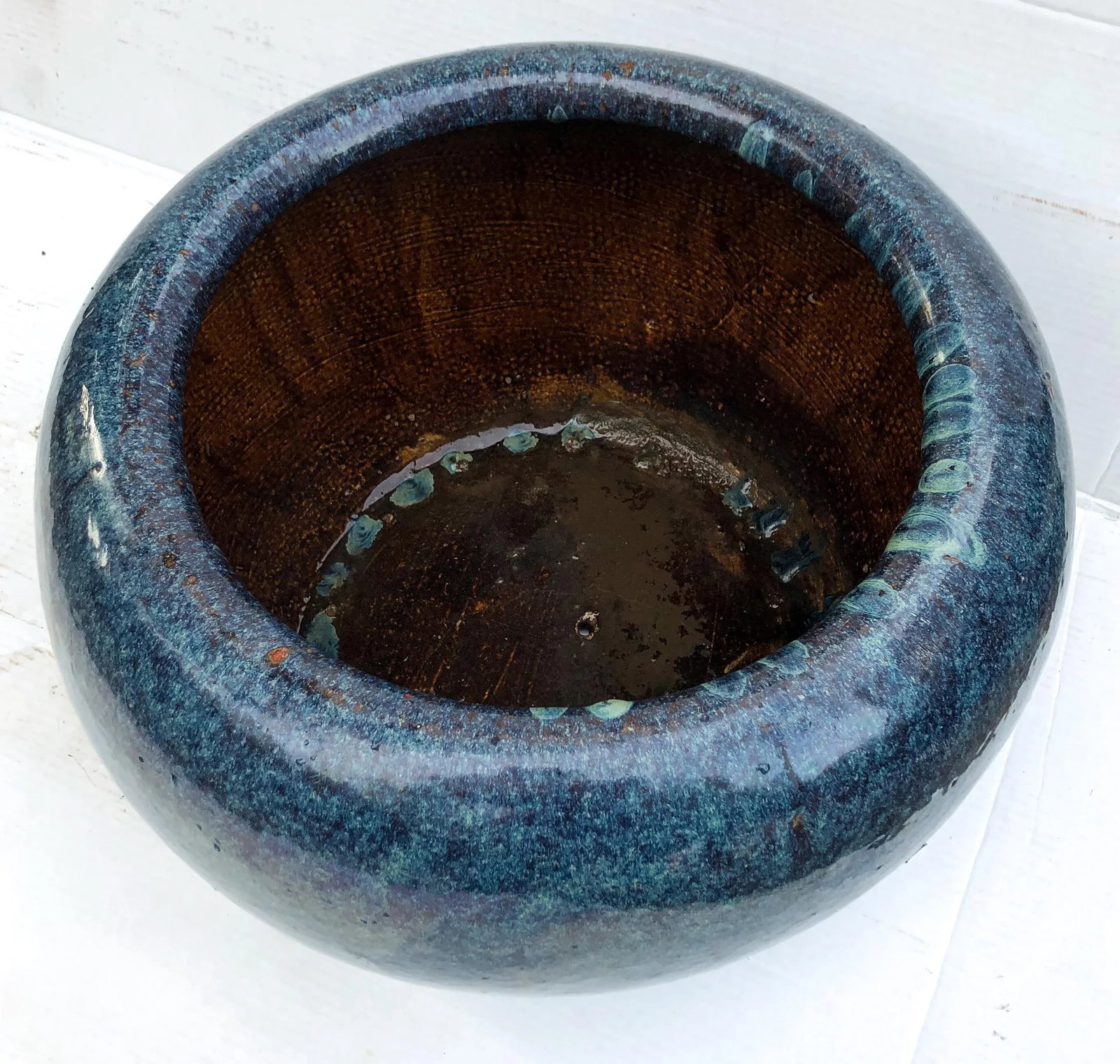 Antique Cobalt Blue Stoneware Water Vessel Planter - 5