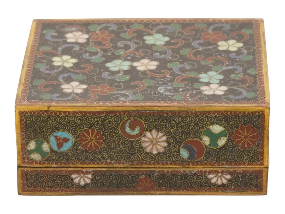Japanese Cloisonne Enamel Trinket Box Floral Butterfly Design - 4