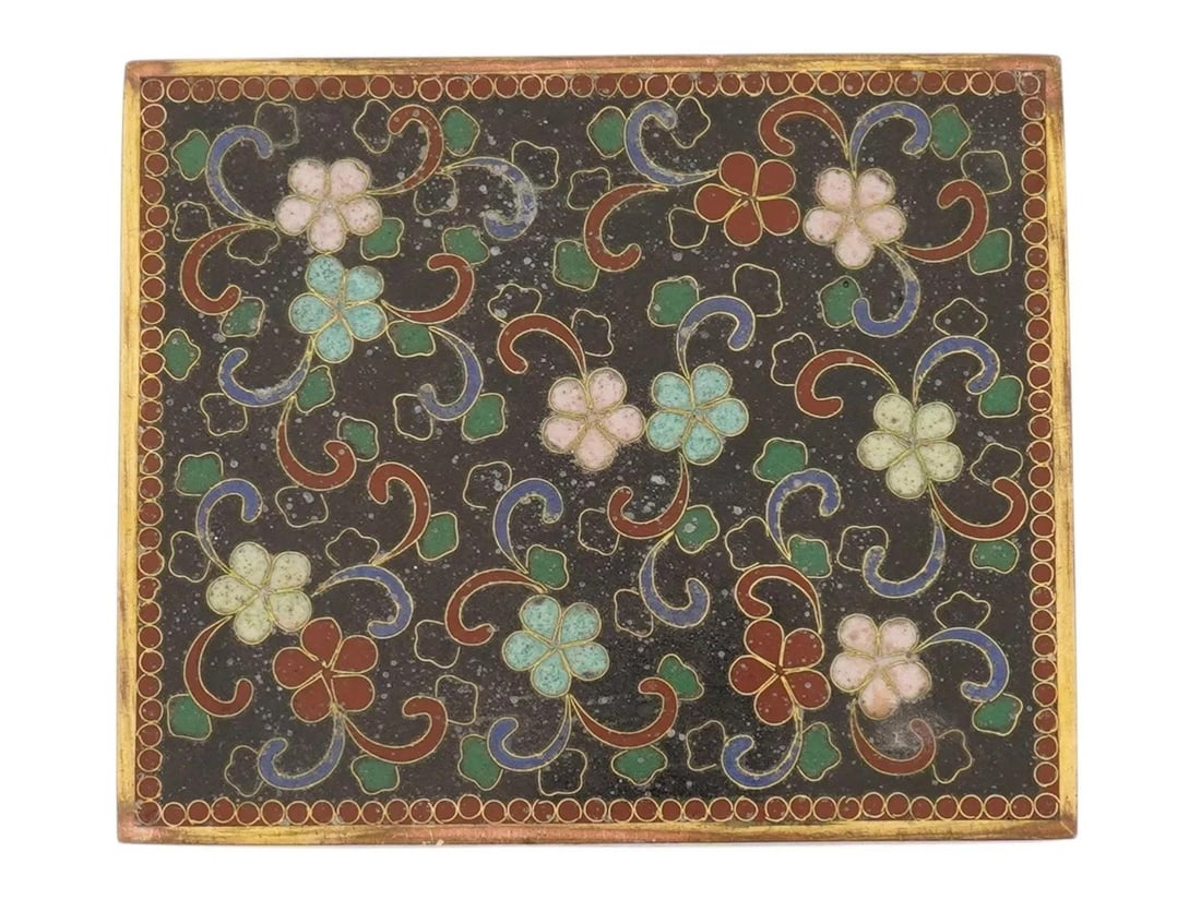 Japanese Cloisonne Enamel Trinket Box Floral Butterfly Design - 5