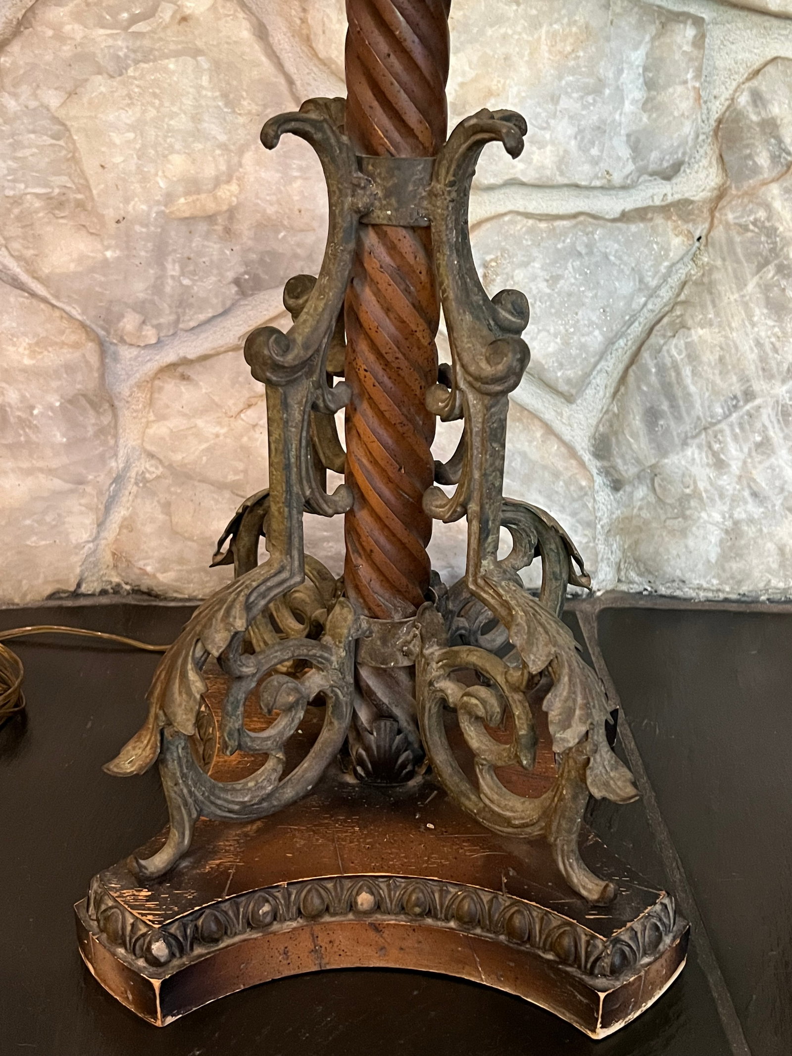 Mid 20th Century Monumental Spanish Colonial Wood & Wrought Iron Table Lamps With Wood Lampshades - - 4