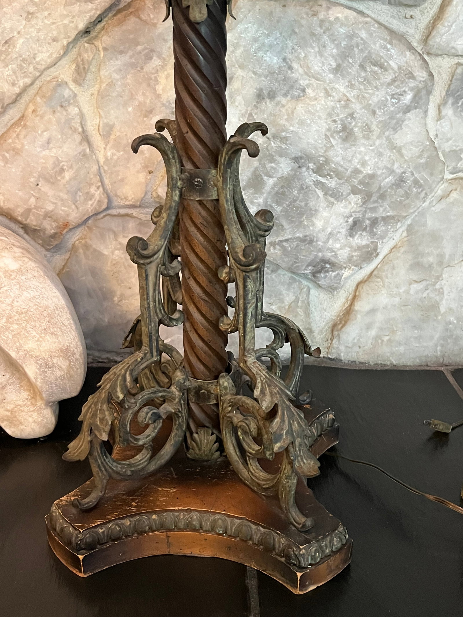 Mid 20th Century Monumental Spanish Colonial Wood & Wrought Iron Table Lamps With Wood Lampshades - - 5