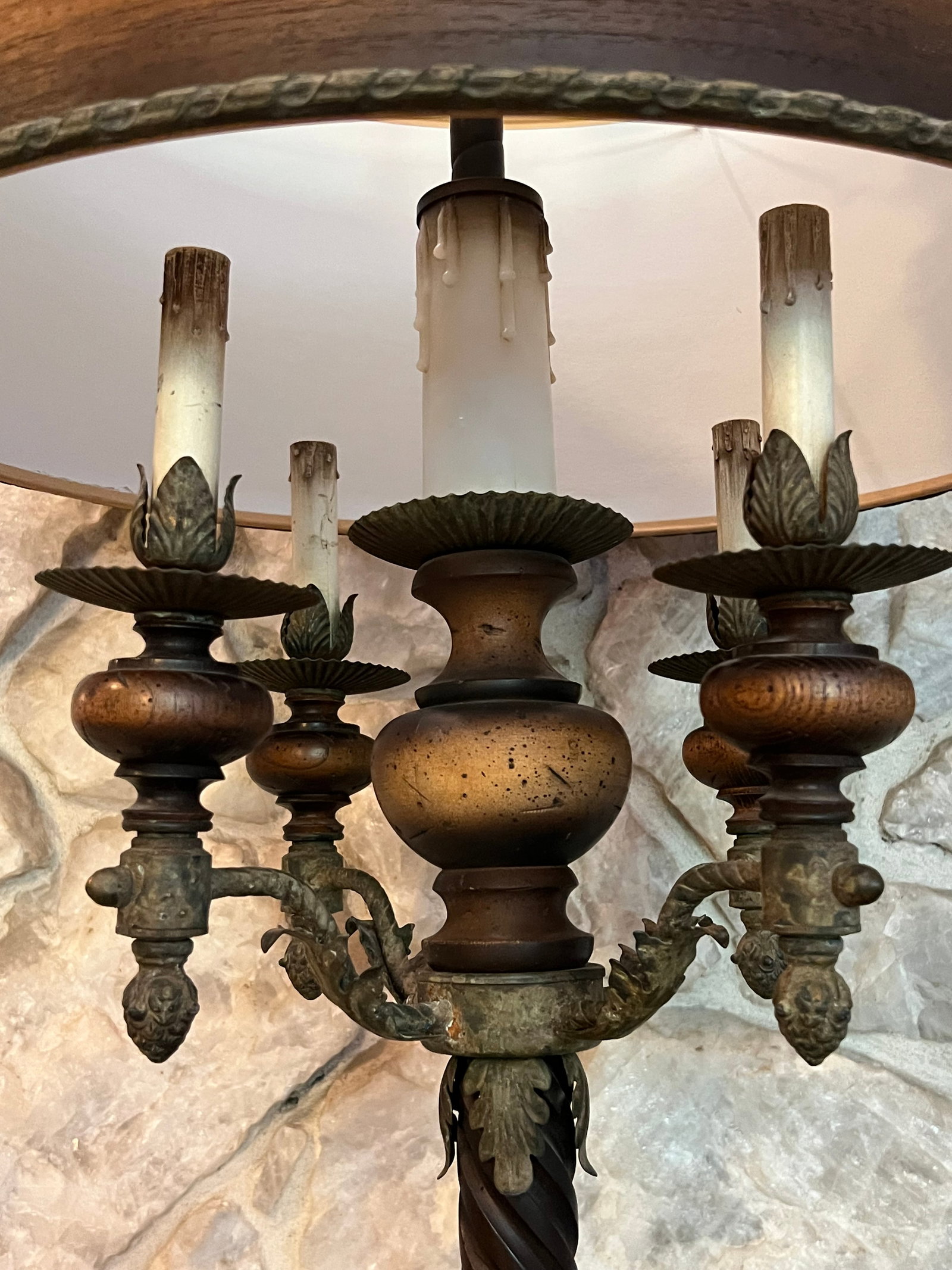 Mid 20th Century Monumental Spanish Colonial Wood & Wrought Iron Table Lamps With Wood Lampshades - - 6