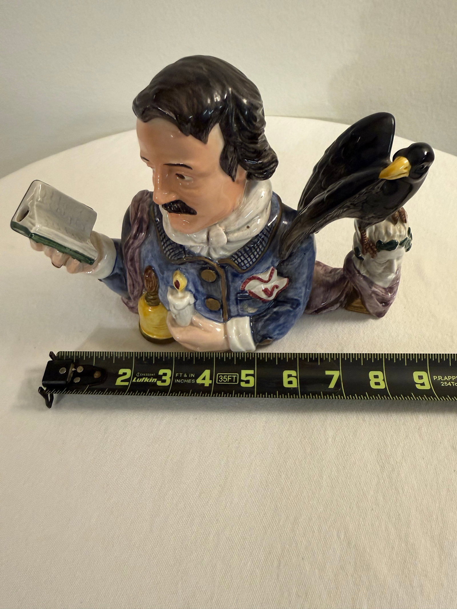 1990s Fitz and Floyd Edgar Allan Poe Character Jug With Raven - Literary Figural Pitcher - 6