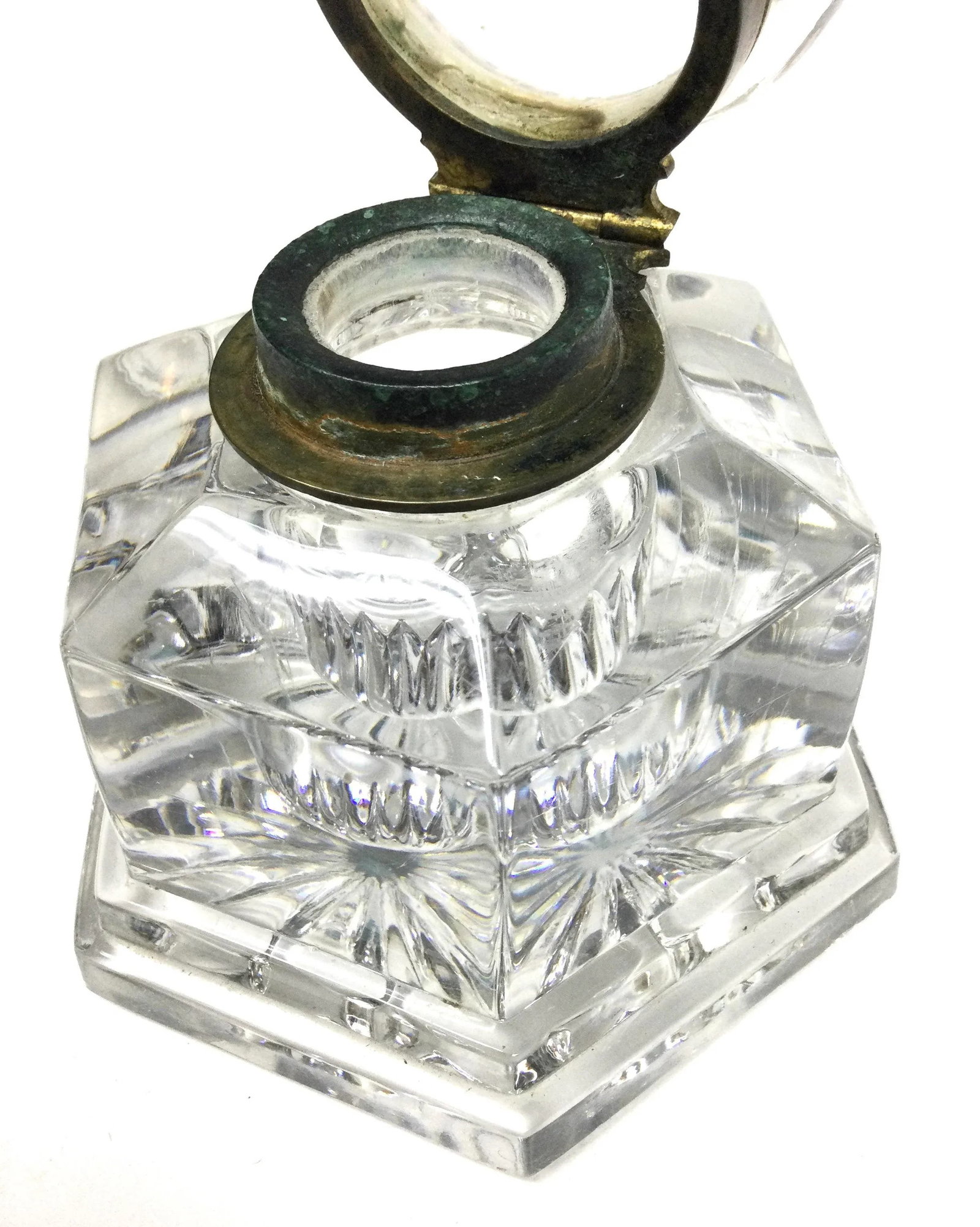 Crystal Brass Lidded Ink Well - 2