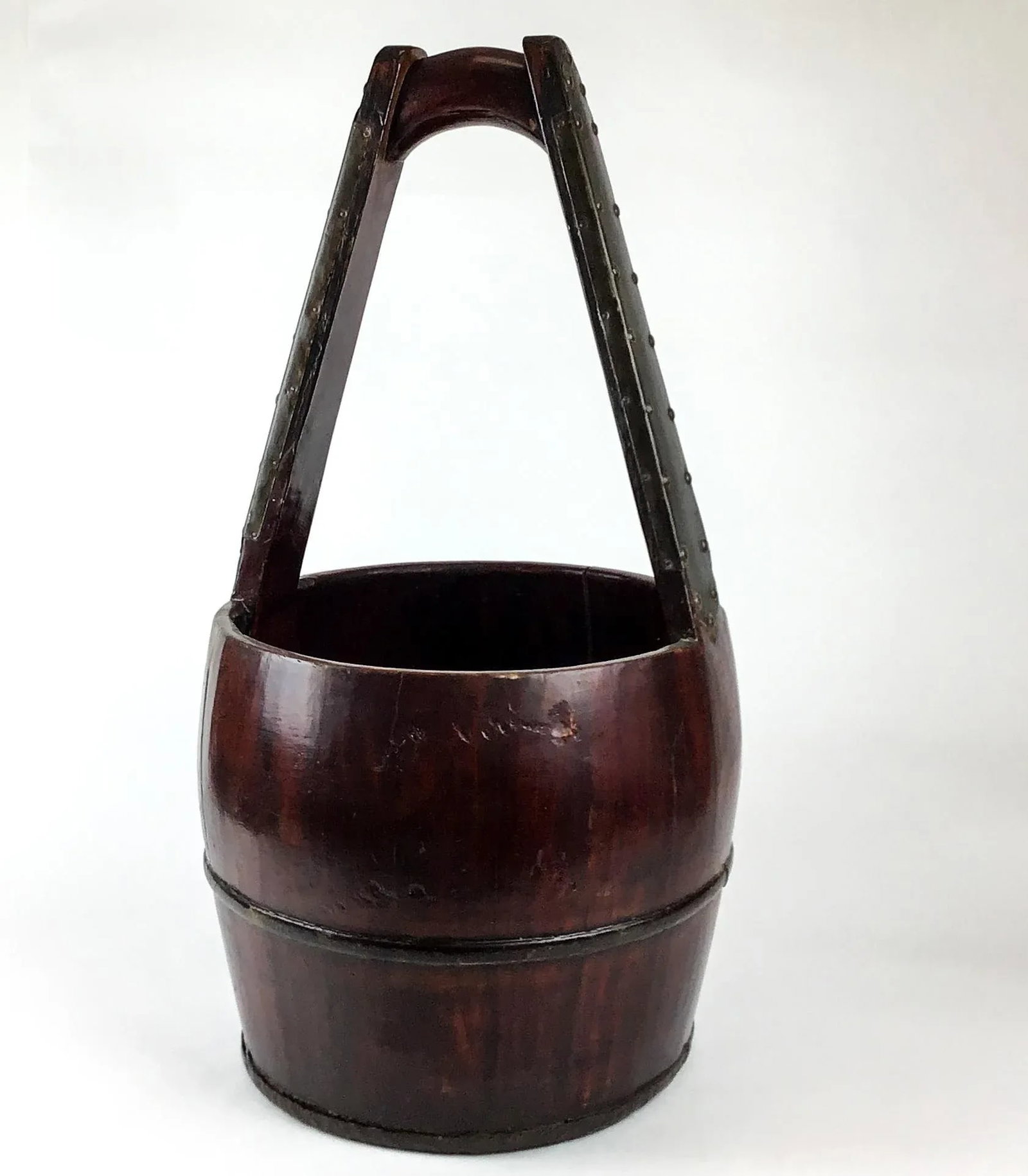 Antique Wood and Bronze Chinese Rice Water Bucket - 3