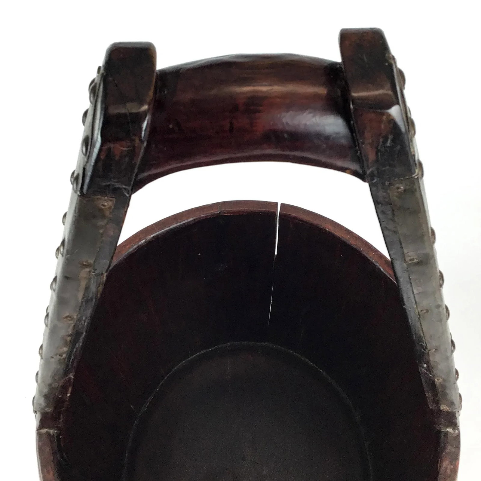 Antique Wood and Bronze Chinese Rice Water Bucket - 8