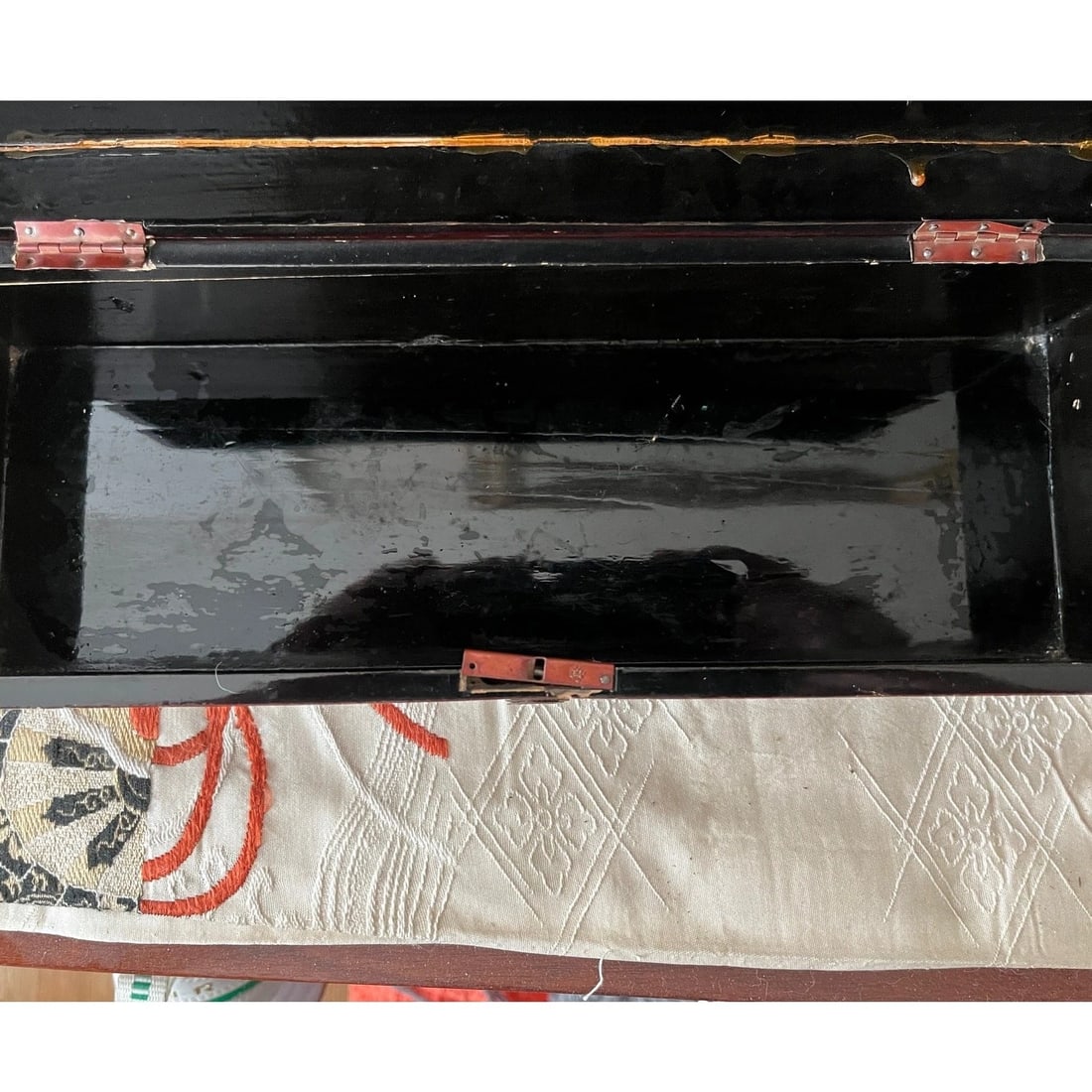 Antique 14" Japanese Meiji Maki-e Lacquer Fubako Document Box Bird & Blossoms - 3