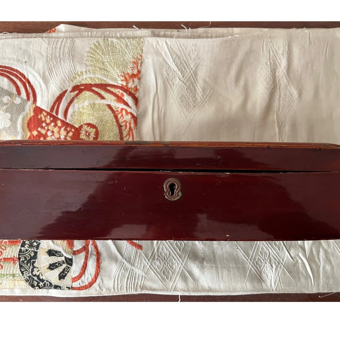 Antique 14" Japanese Meiji Maki-e Lacquer Fubako Document Box Bird & Blossoms - 9