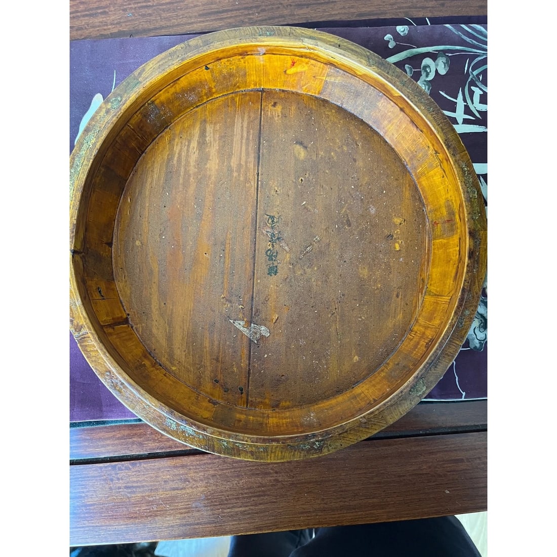 Antique Chinese Wood Rice Barrel & Double Happiness Stand - 19th C. Qing - 18" - 13