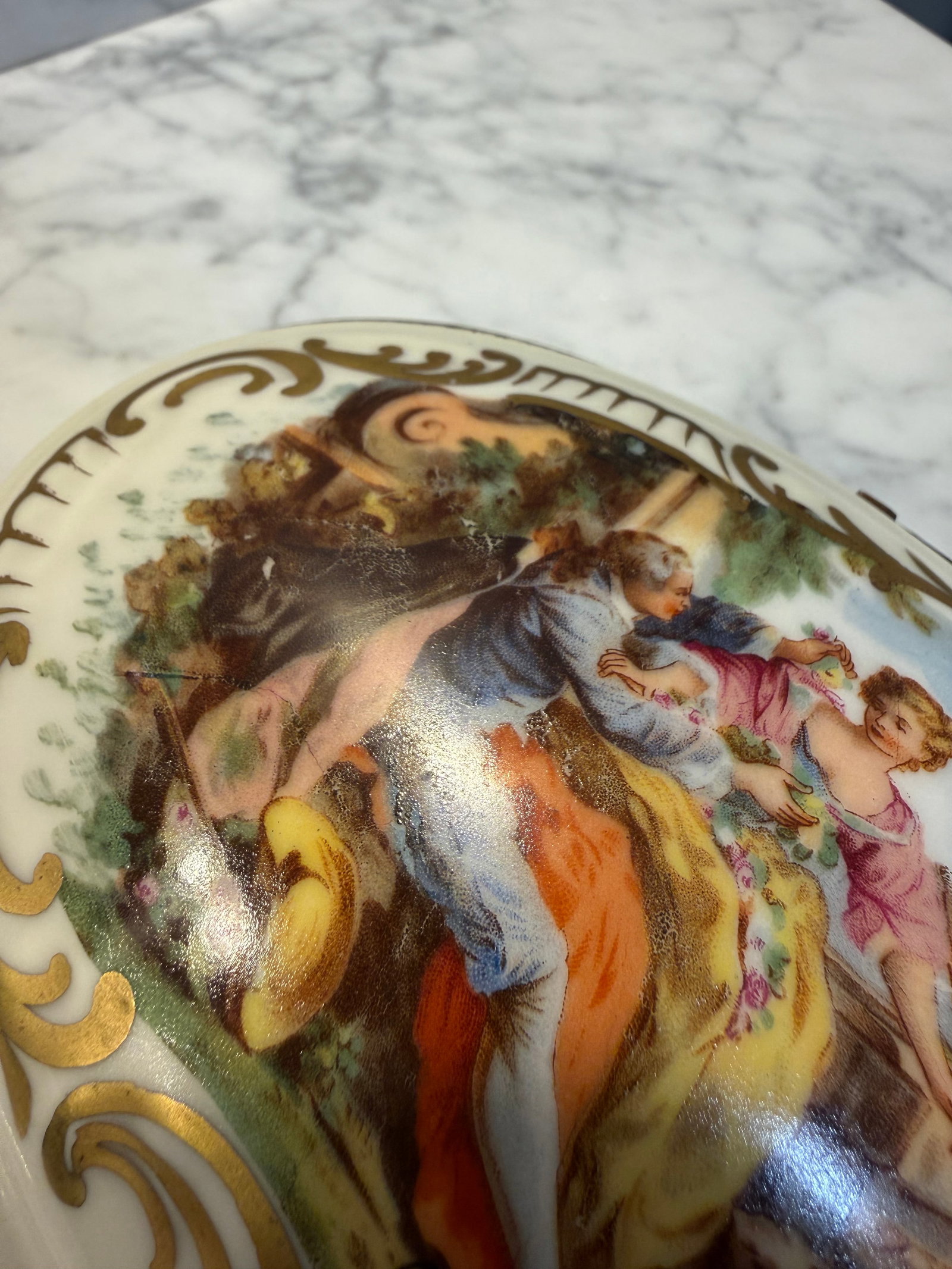 Signed Hand Painted Antique Porcelain Hinged Oval Dresser Box or Jewelry Casket. - 13