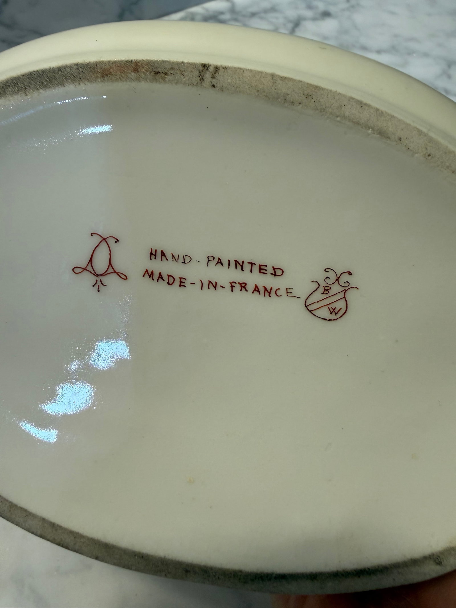 Signed Hand Painted Antique Porcelain Hinged Oval Dresser Box or Jewelry Casket. - 6