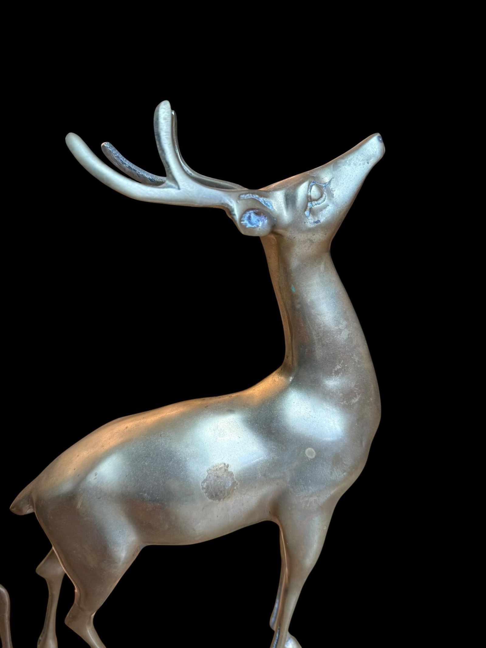 Large Vintage Patina Brass Pair Deer Buck Doe - 3