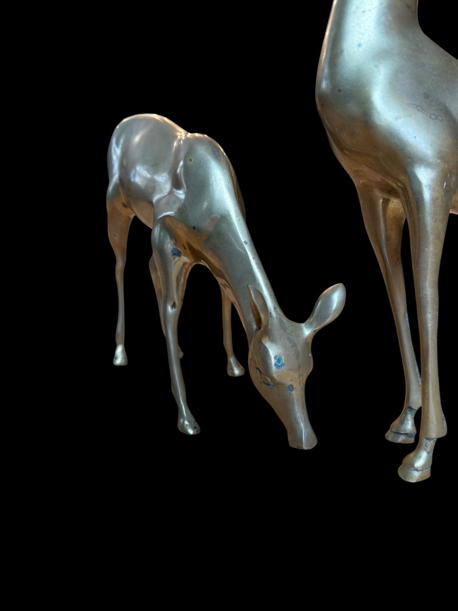 Large Vintage Patina Brass Pair Deer Buck Doe - 4