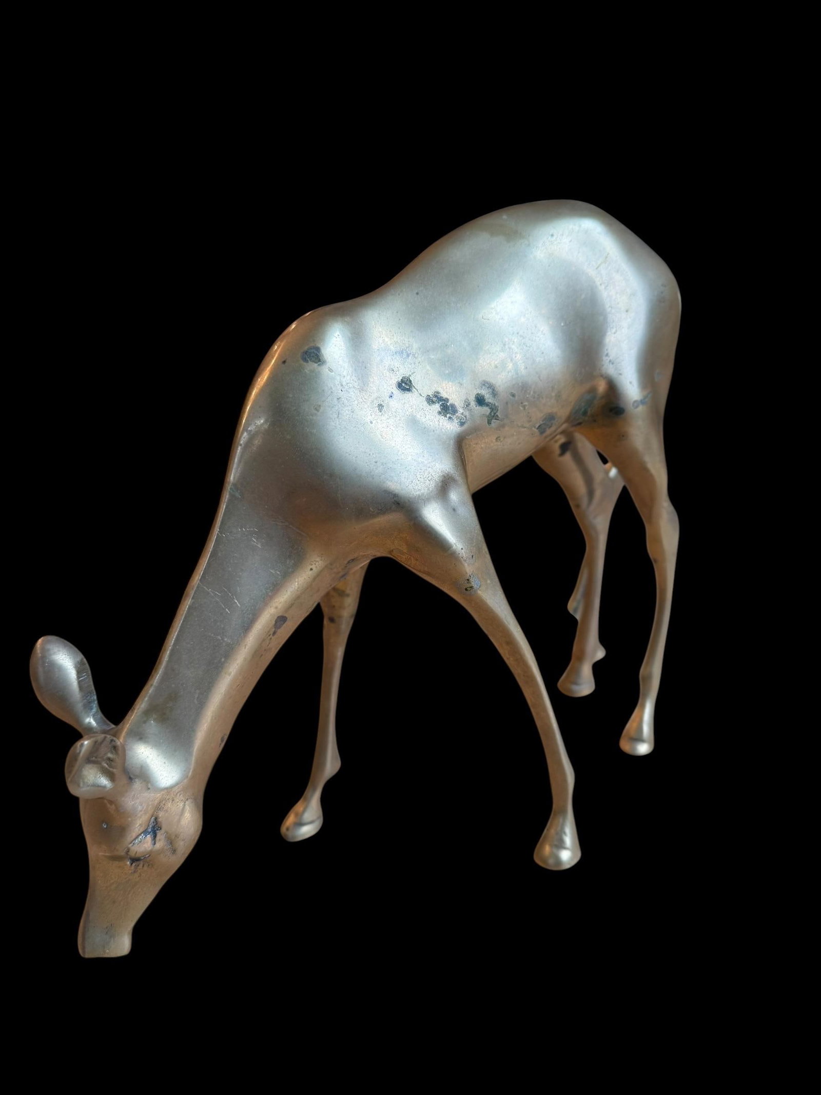 Large Vintage Patina Brass Pair Deer Buck Doe - 5