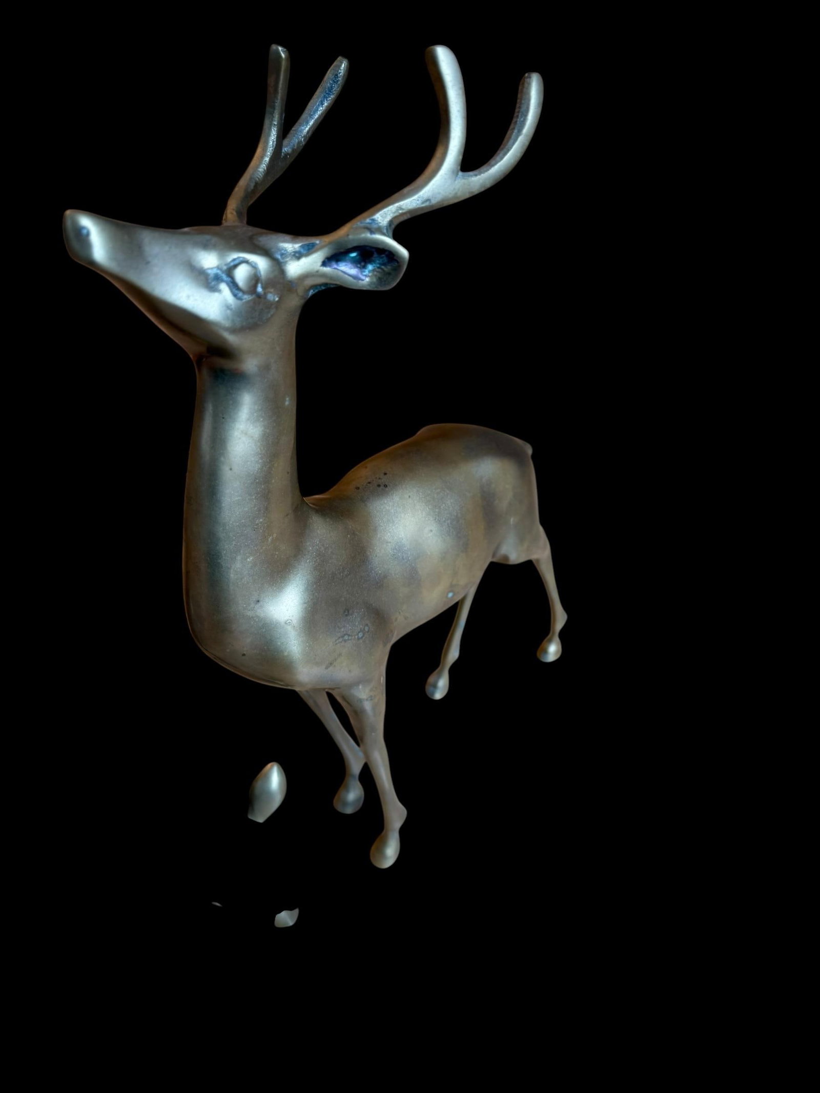 Large Vintage Patina Brass Pair Deer Buck Doe - 6
