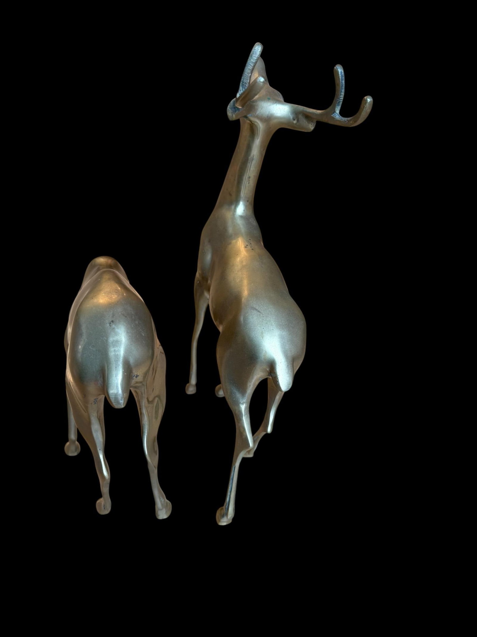 Large Vintage Patina Brass Pair Deer Buck Doe - 9