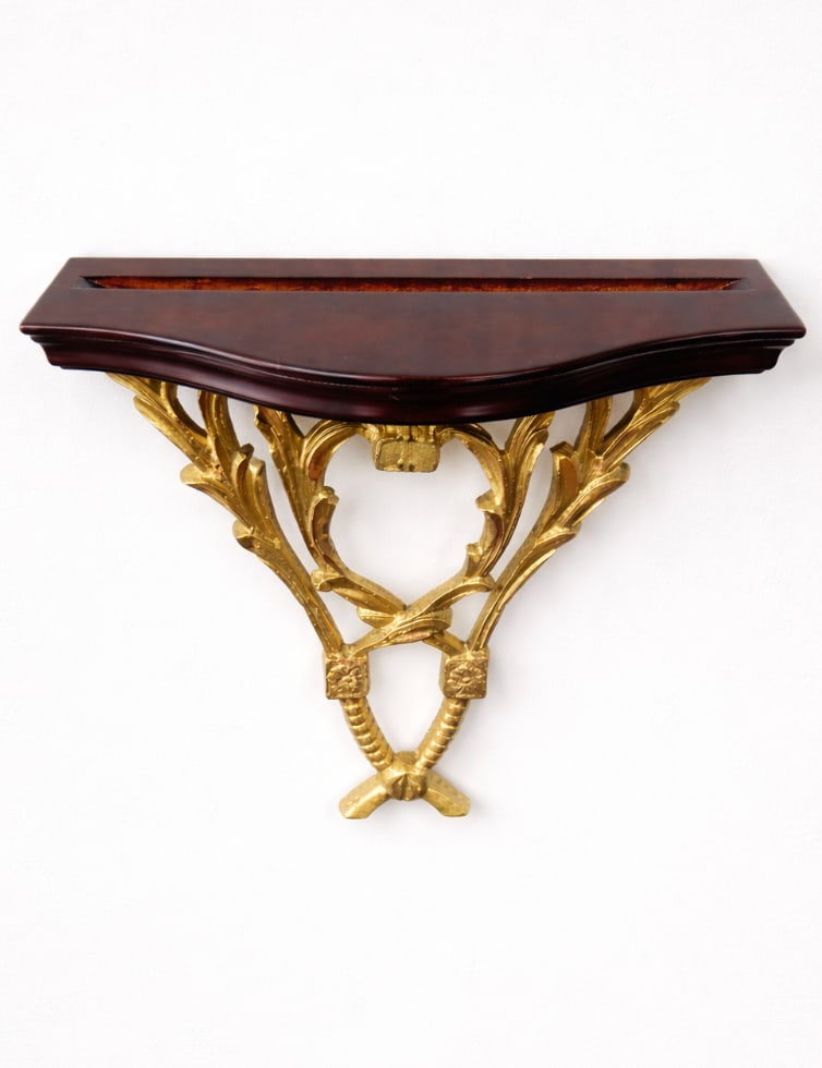 Neoclassical Giltwood Wall-Mounted Brackets With Mahogany Tops (Pair) - 2