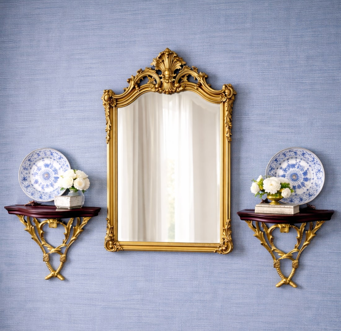 Neoclassical Giltwood Wall-Mounted Brackets With Mahogany Tops (Pair) - 3