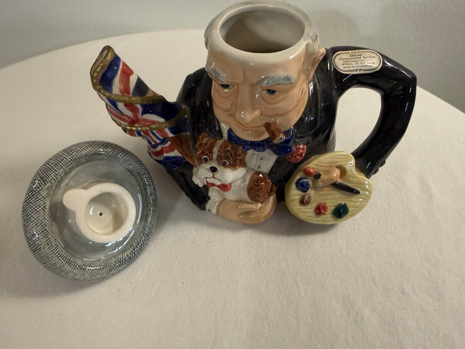 1990s Fitz and Floyd Winston Churchill Character Teapot - 8