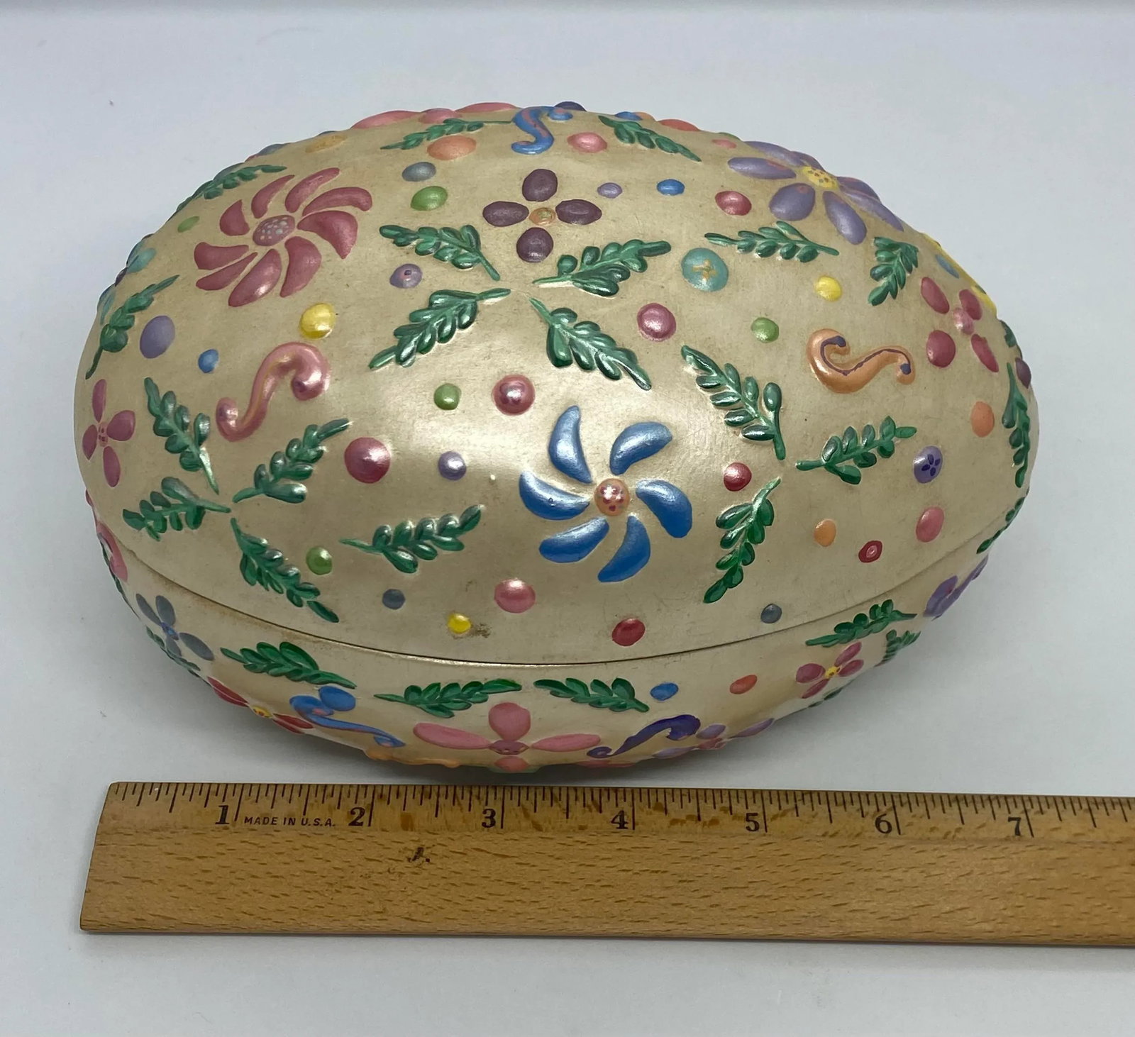 Vintage Black Bird Mold Inc. Hand Painted Multicolored Ceramic Egg Shaped Lidded Box - 10