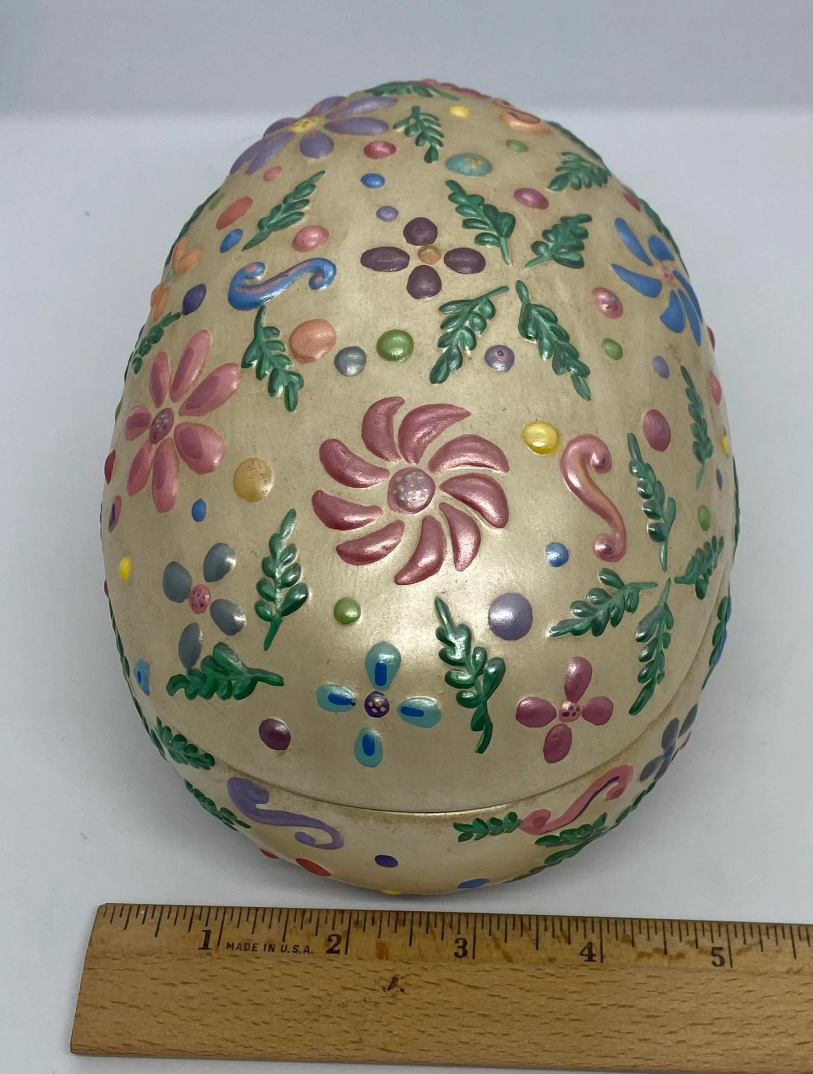 Vintage Black Bird Mold Inc. Hand Painted Multicolored Ceramic Egg Shaped Lidded Box - 11