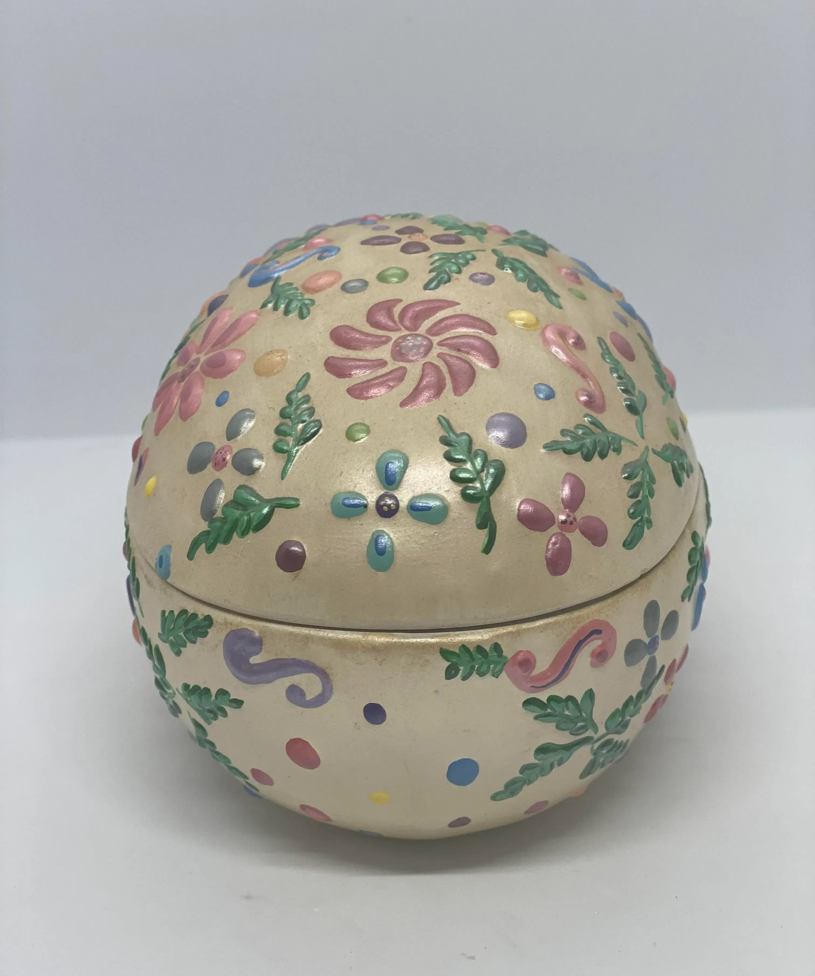 Vintage Black Bird Mold Inc. Hand Painted Multicolored Ceramic Egg Shaped Lidded Box - 2