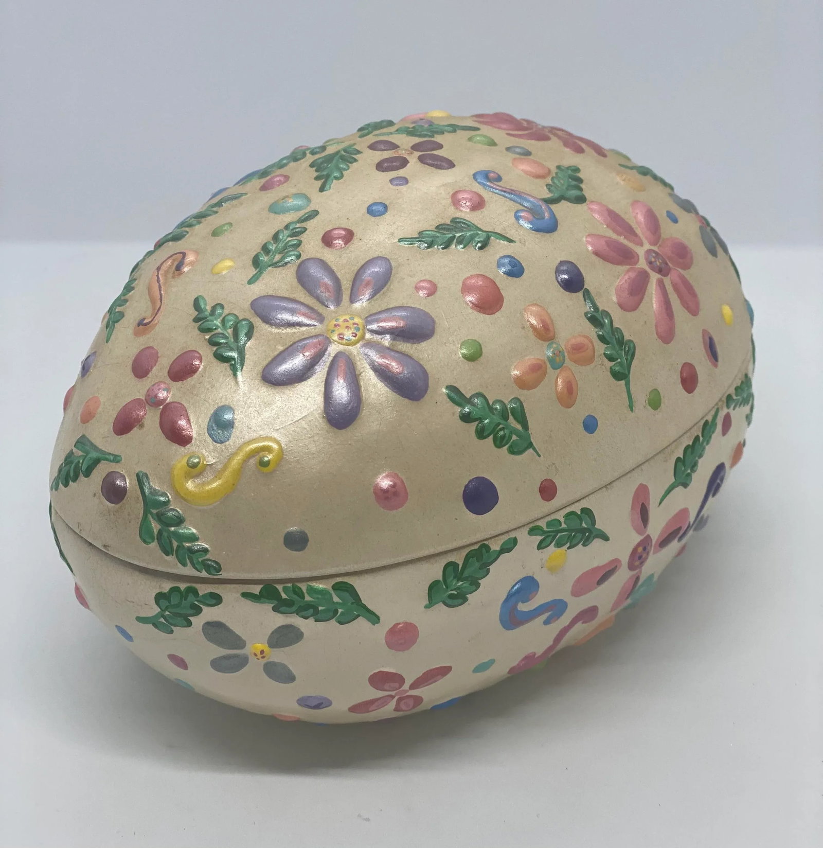 Vintage Black Bird Mold Inc. Hand Painted Multicolored Ceramic Egg Shaped Lidded Box - 4