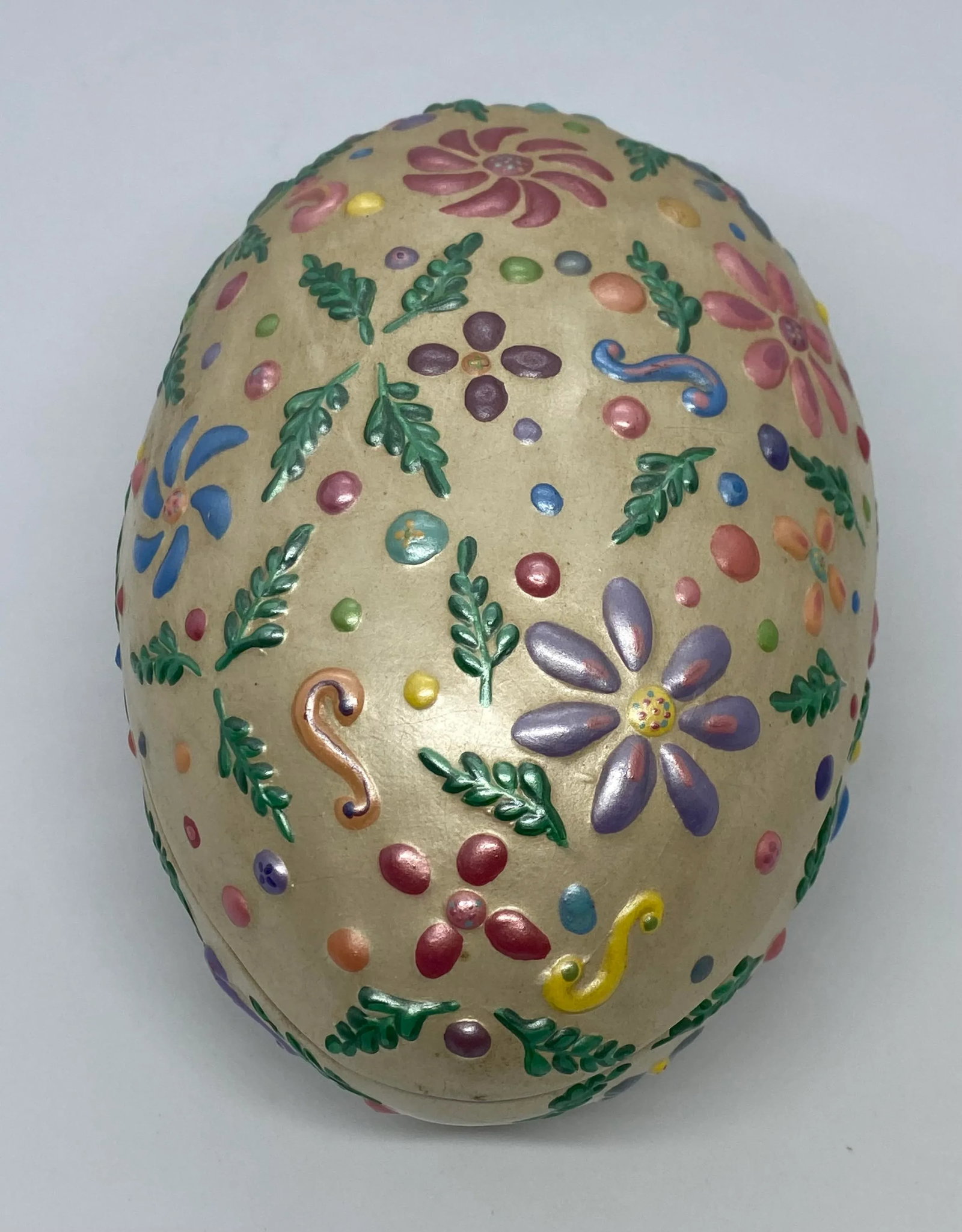 Vintage Black Bird Mold Inc. Hand Painted Multicolored Ceramic Egg Shaped Lidded Box - 5