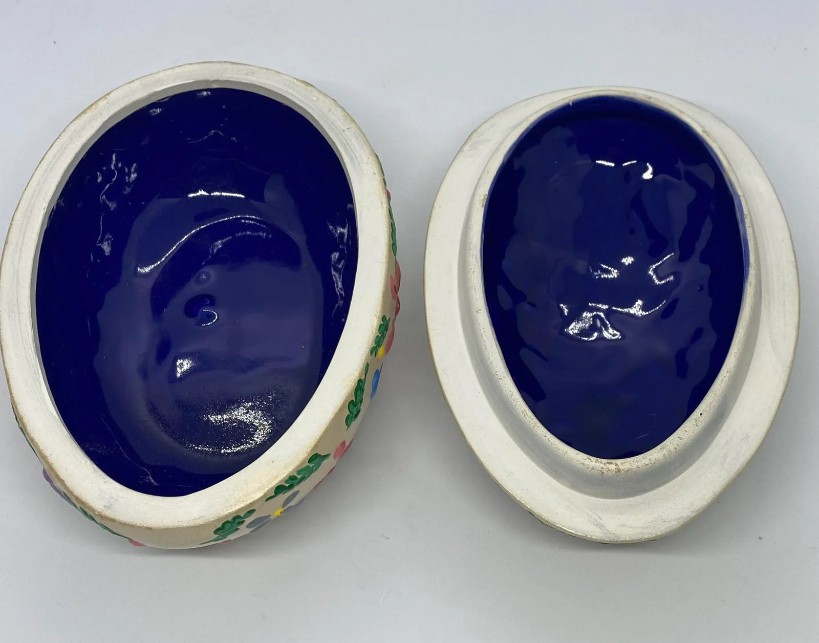 Vintage Black Bird Mold Inc. Hand Painted Multicolored Ceramic Egg Shaped Lidded Box - 7