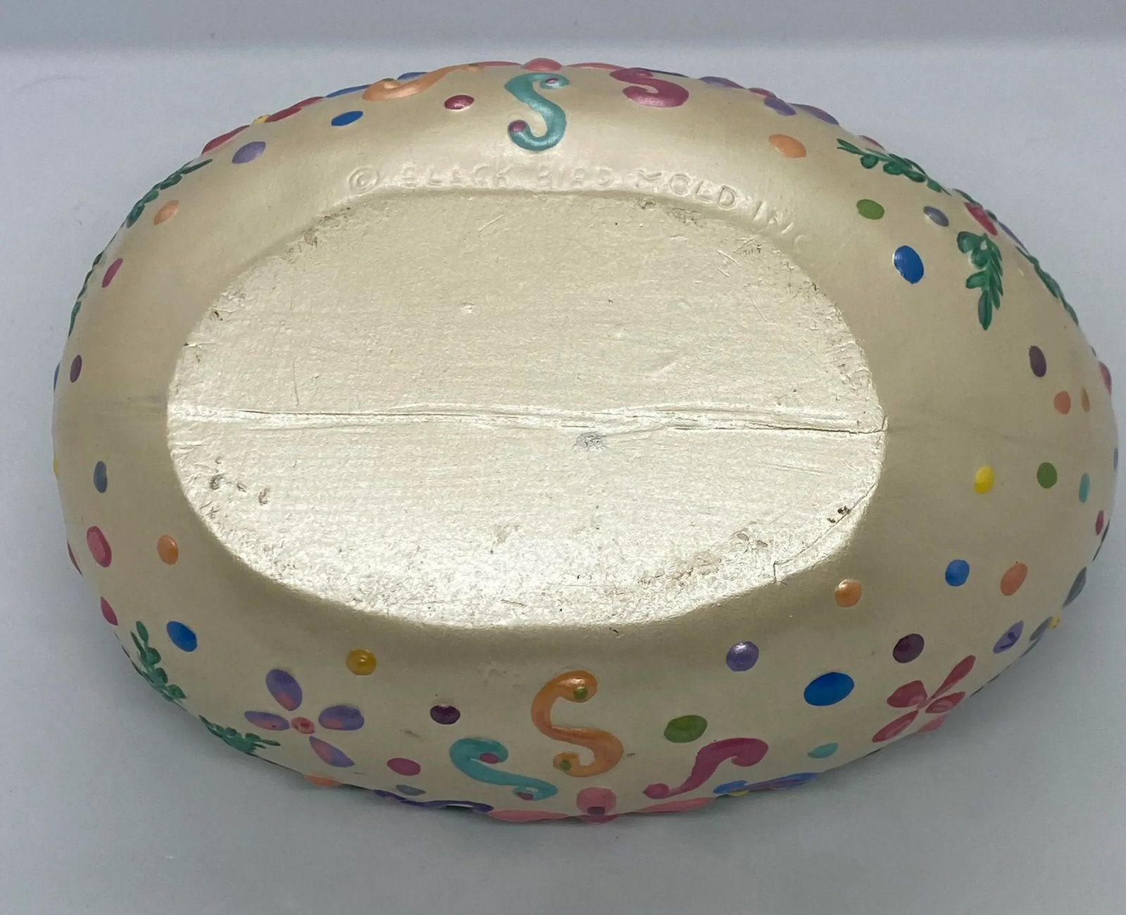 Vintage Black Bird Mold Inc. Hand Painted Multicolored Ceramic Egg Shaped Lidded Box - 8