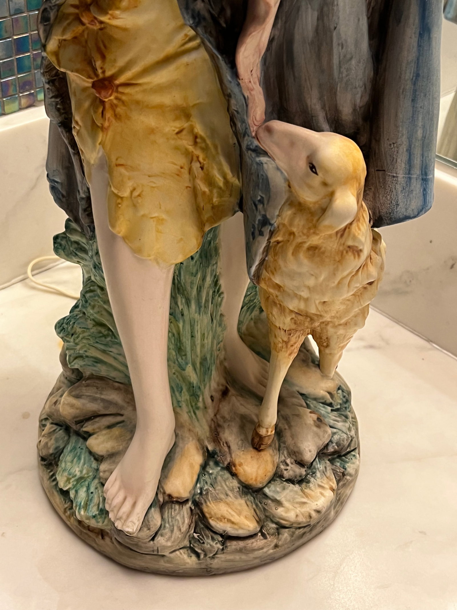 Mid 19th Century Mid Century Modern Ceramic Lamp Mary With Lamb - 3