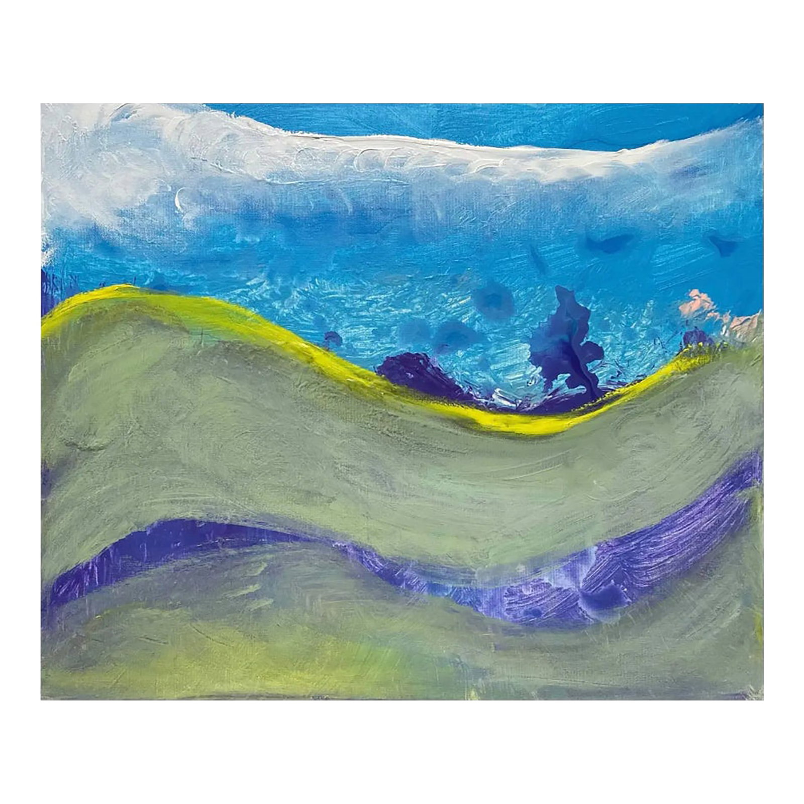 Matthew Izzo Oil Painting on Canvas Titled "The Hills": New York based artist, Matthew Izzo (b. 1971) currently living in the Hudson Valley NY region. Izzo explores the process of art making through chance and random occurrences. Using a direct approach to