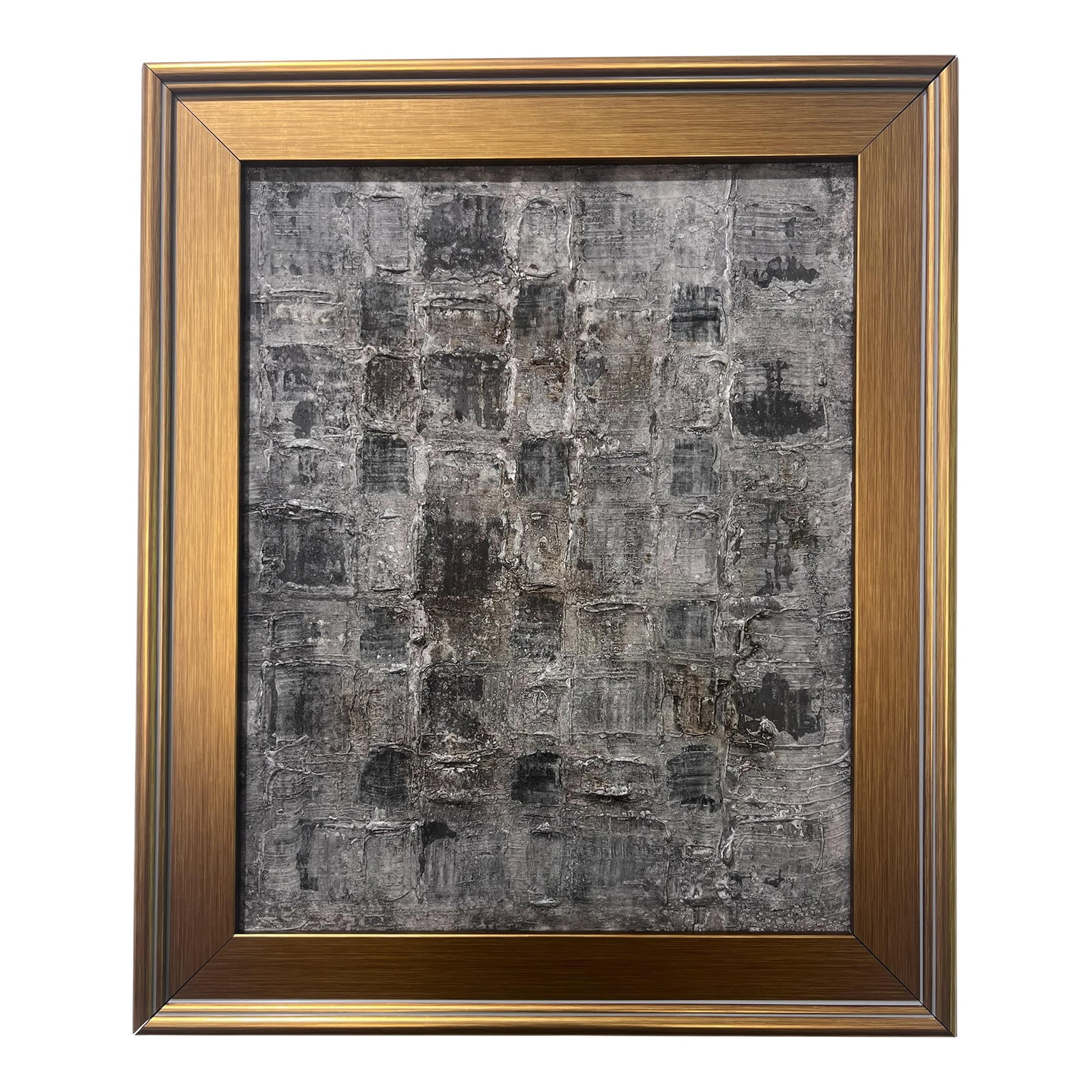 Alignment - Original Abstract Painting by J. Kent Martin: Original abstract painting by J. Kent Martin in a restrained palette of gray, black, and subtle neutral tones arranged in a grid-like composition. Alignment conveys order and cohesion-repeated forms a