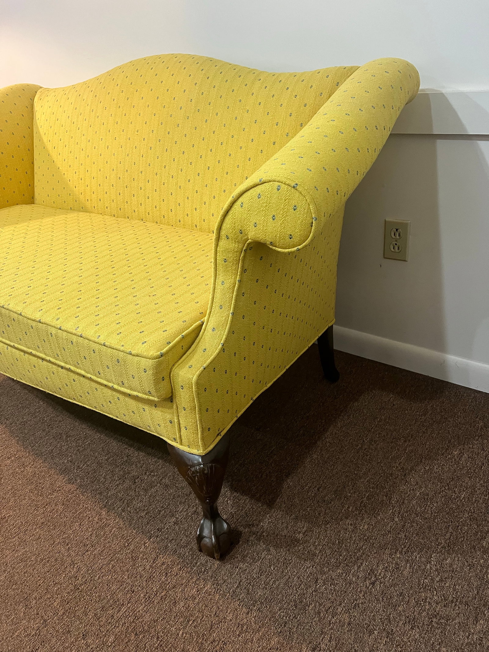 Early 20th Century Chippendale Style Camel Back Mahogany Footed Loveseat Sofa Newly Upholstered - 10