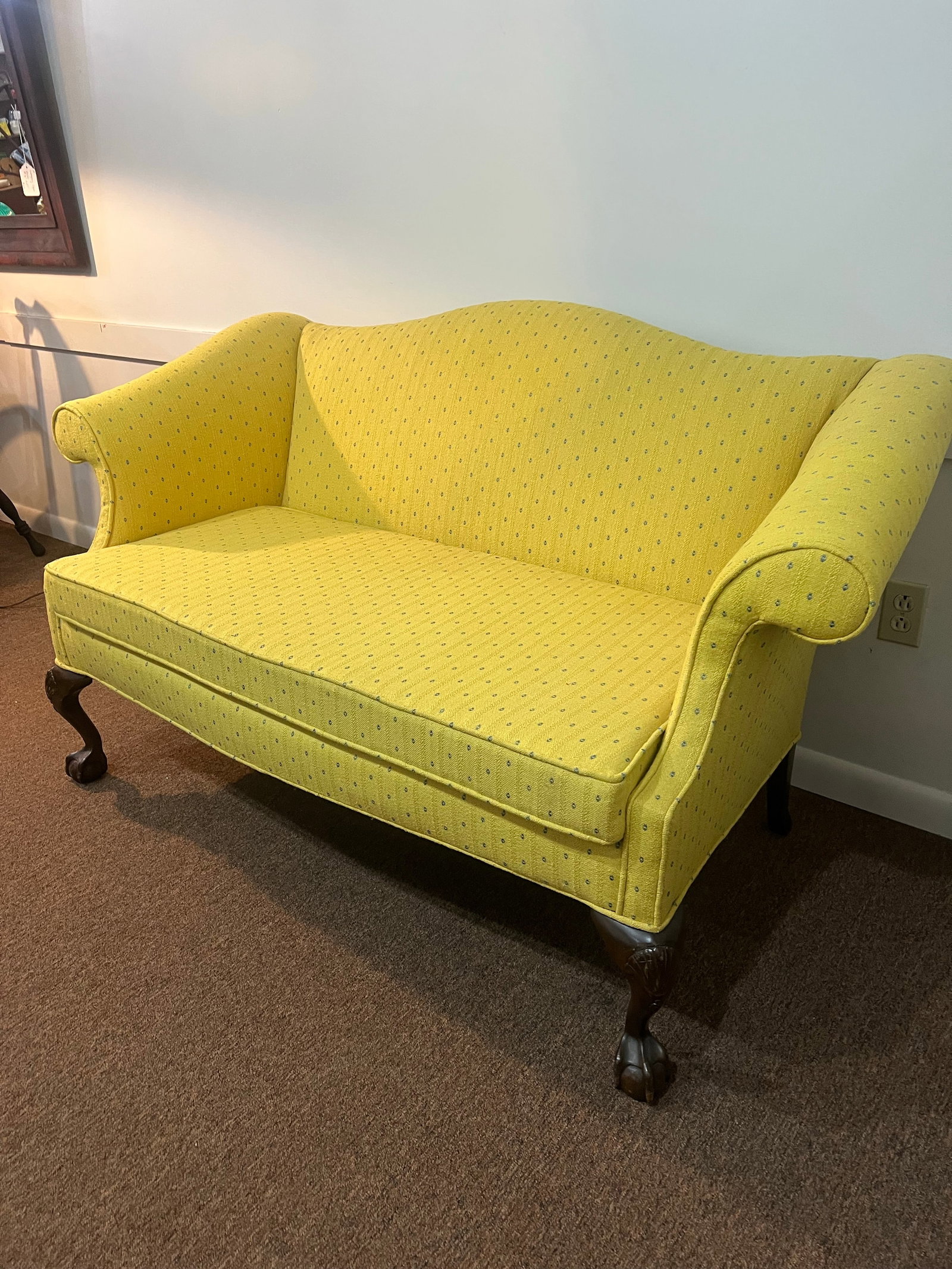 Early 20th Century Chippendale Style Camel Back Mahogany Footed Loveseat Sofa Newly Upholstered - 4