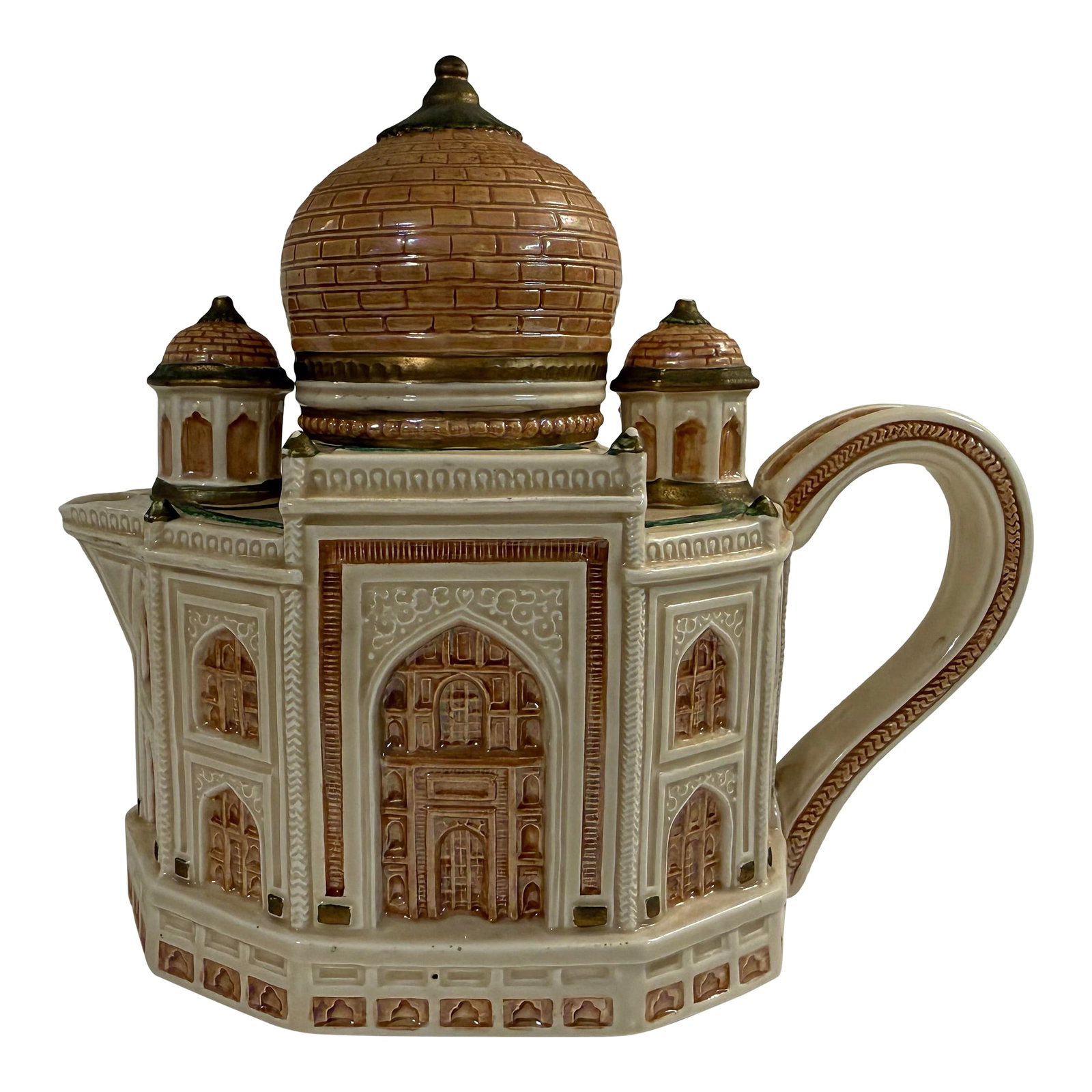 1990s Fitz & Floyd- The Taj Mahal Teapot, Part of the Famous Landmarks Around the World / Special Te: A rare vintage Fitz & Floyd "The Taj Mahal" ceramic teapot from the celebrated Famous Landmarks / Special Teas Collection, featuring extraordinary architectural detail inspired by India's iconic Taj