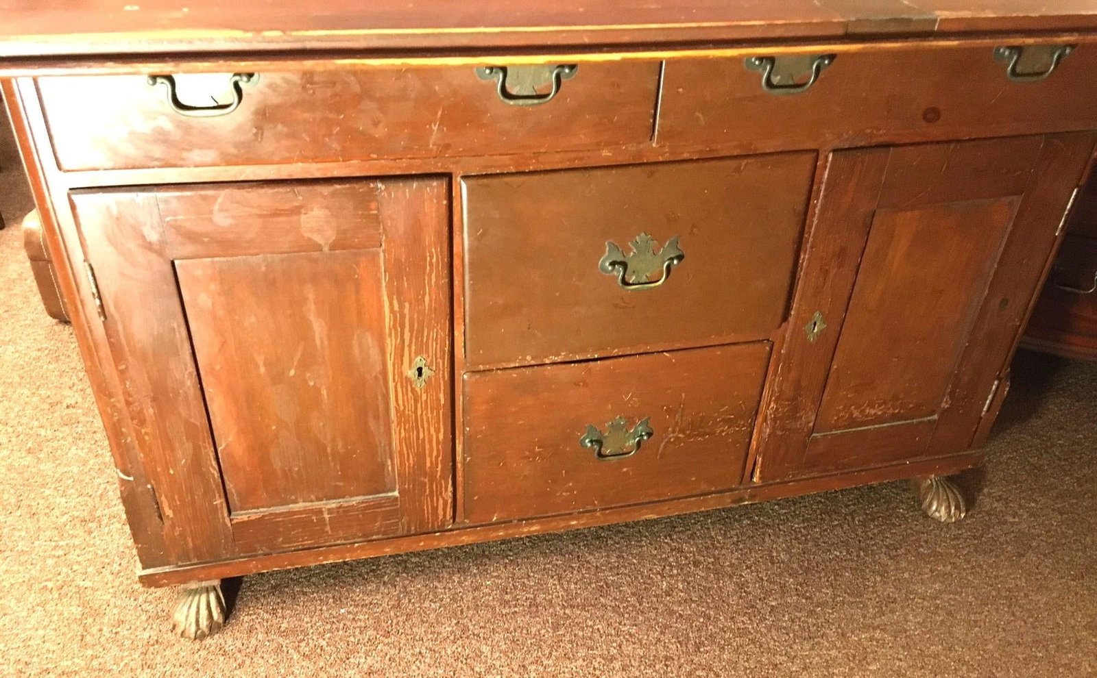 19thc Medical Paw Foot Cabinet Desk W/Original Milk Paint & Colored Glass Panels - 12