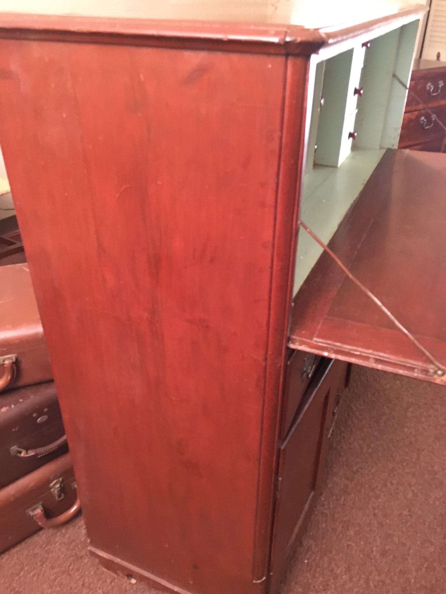 19thc Medical Paw Foot Cabinet Desk W/Original Milk Paint & Colored Glass Panels - 16