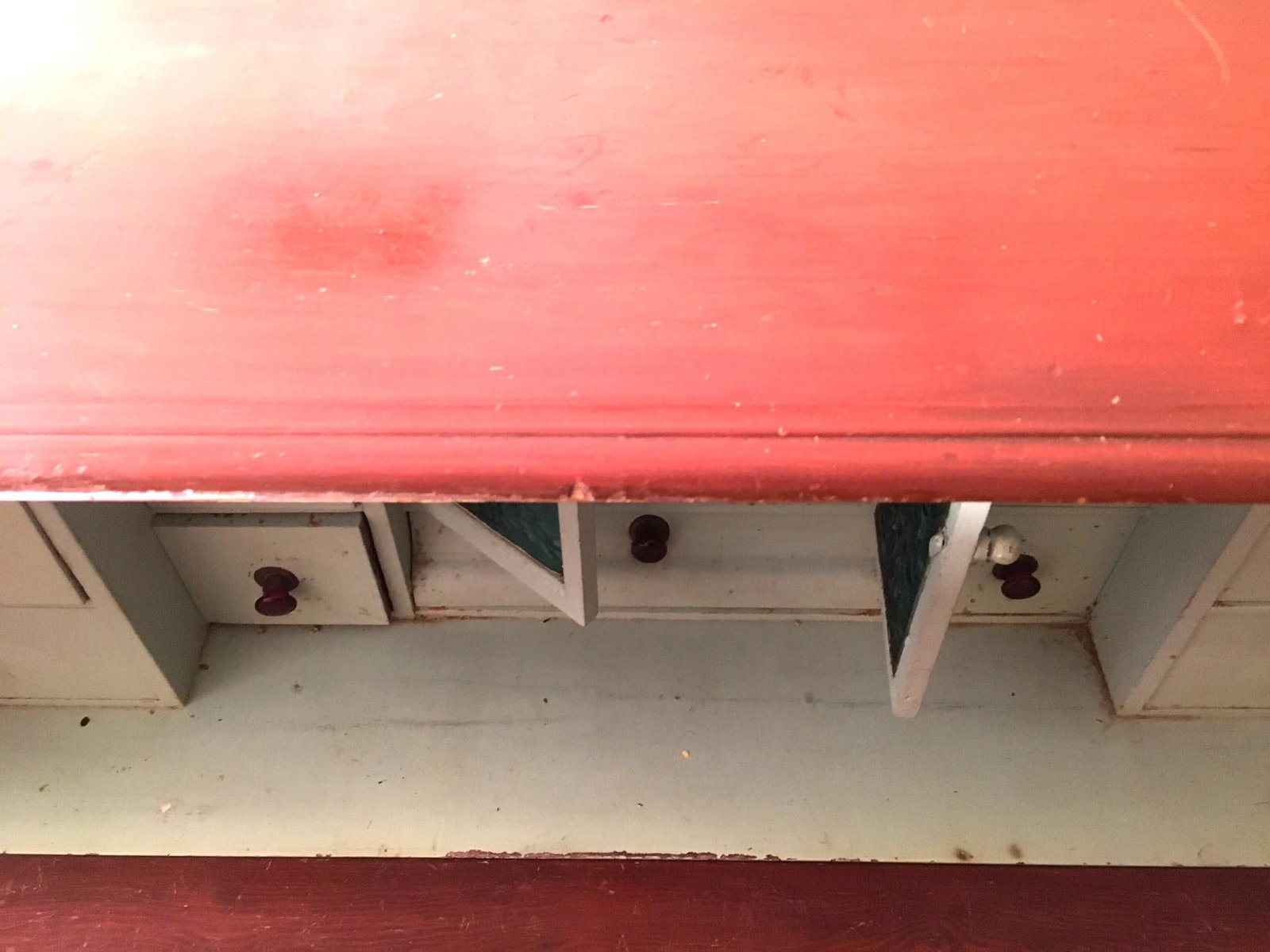 19thc Medical Paw Foot Cabinet Desk W/Original Milk Paint & Colored Glass Panels - 3
