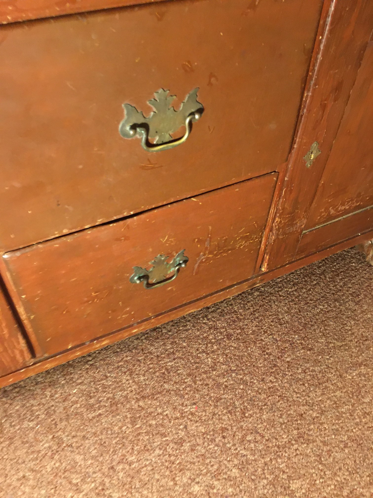 19thc Medical Paw Foot Cabinet Desk W/Original Milk Paint & Colored Glass Panels - 8