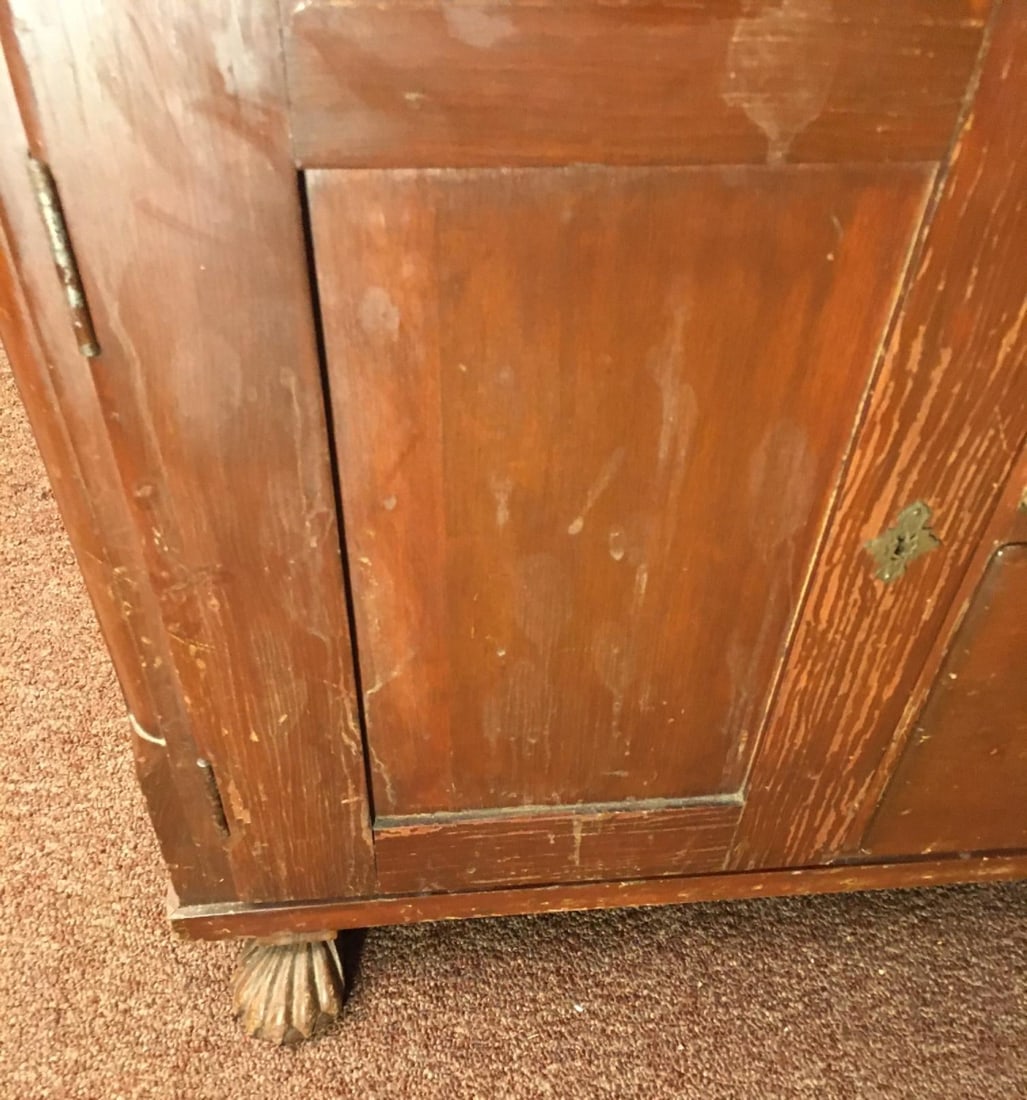 19thc Medical Paw Foot Cabinet Desk W/Original Milk Paint & Colored Glass Panels - 9