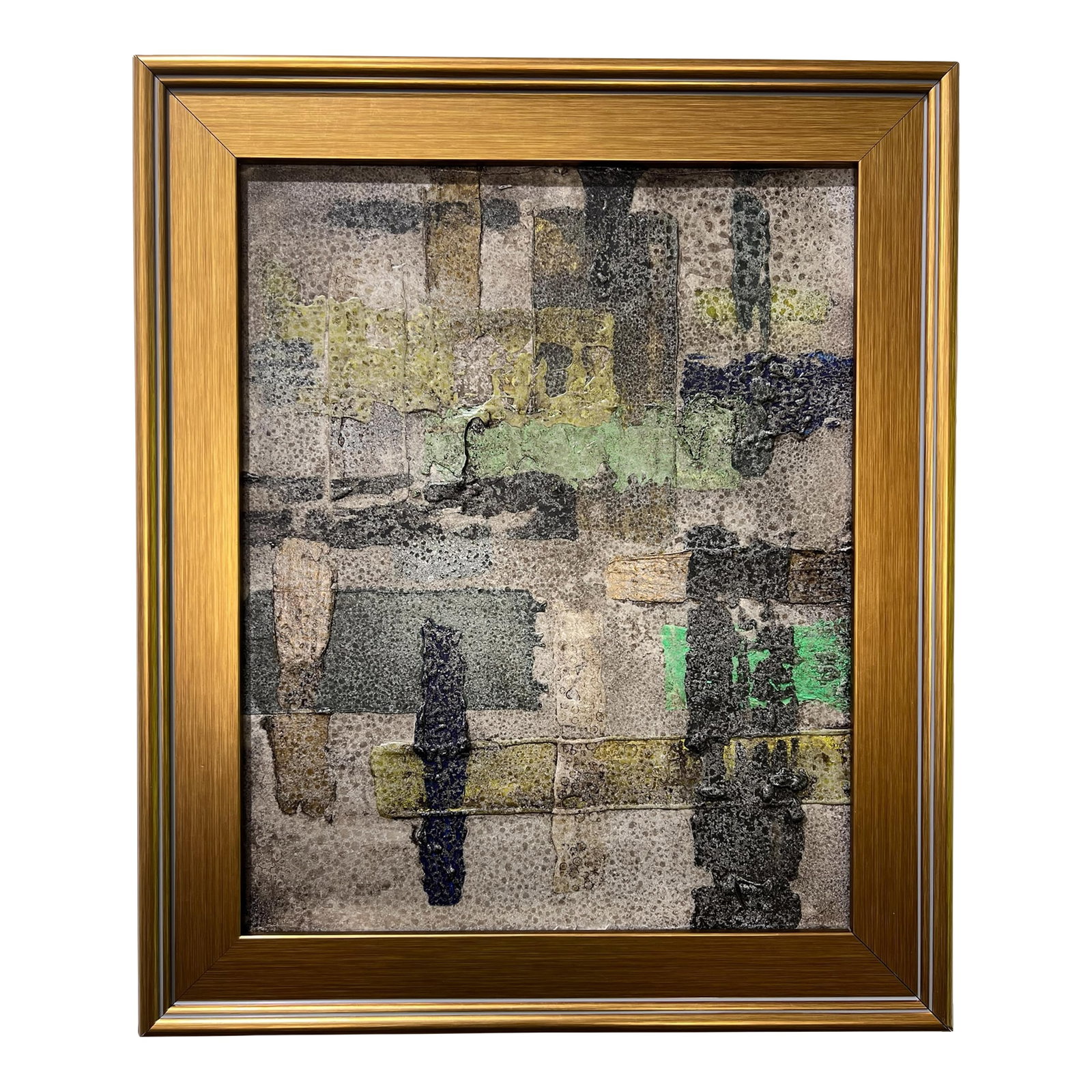 Atmosphere No. 2 - Original Abstract Painting by J. Kent Martin: This original mixed-media abstract painting by J. Kent Martin is inspired by aerial views of farmland and the ordered patterns of roads and city streets. Built through layers of paint that are