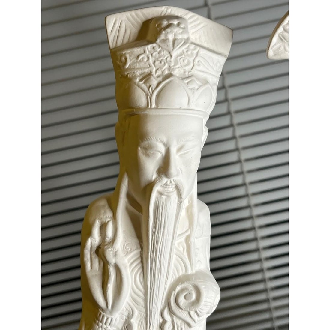 Vintage 22" Chinese Emperor & Empress Chalkware Statues - White Mid Century, A Pair - 5