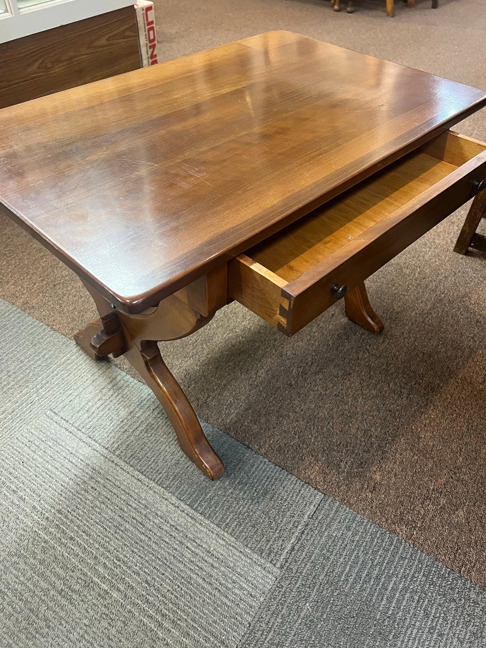 Stickley Furniture Cherry Sofa Coffee Table Two Sided Drawer - 6