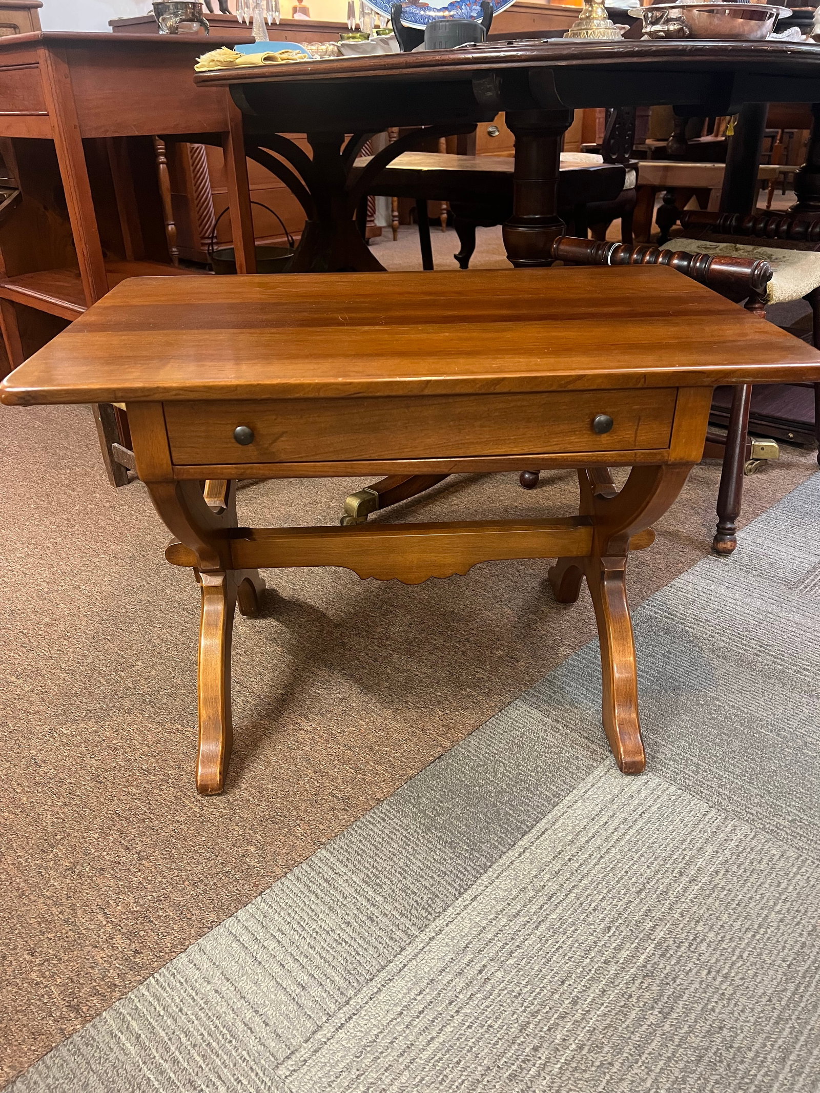 Stickley Furniture Cherry Sofa Coffee Table Two Sided Drawer - 7