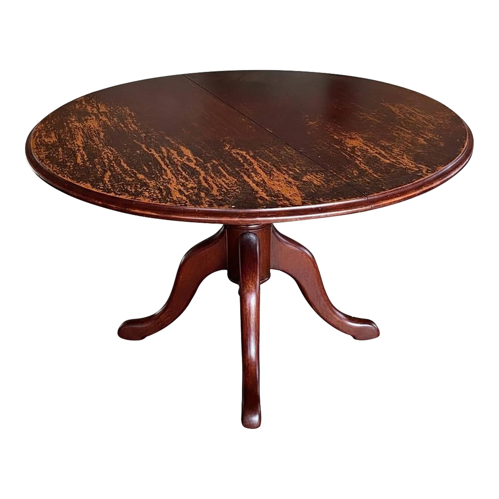 Antique Queen Anne Tilt Top Table, 19th Century: Antique Queen Anne mahogany tilt top table, 19th Century with heavy patina, no they are not scratches, latch has been replaced, Good size 35" diam, 21.5"H 21.5"H, 35" Diam. Condition: Alterations: