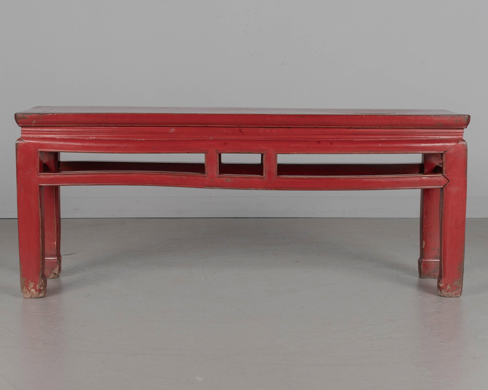 19th Century Chinese Qing Dynasty Red Lacquered Bench - 7