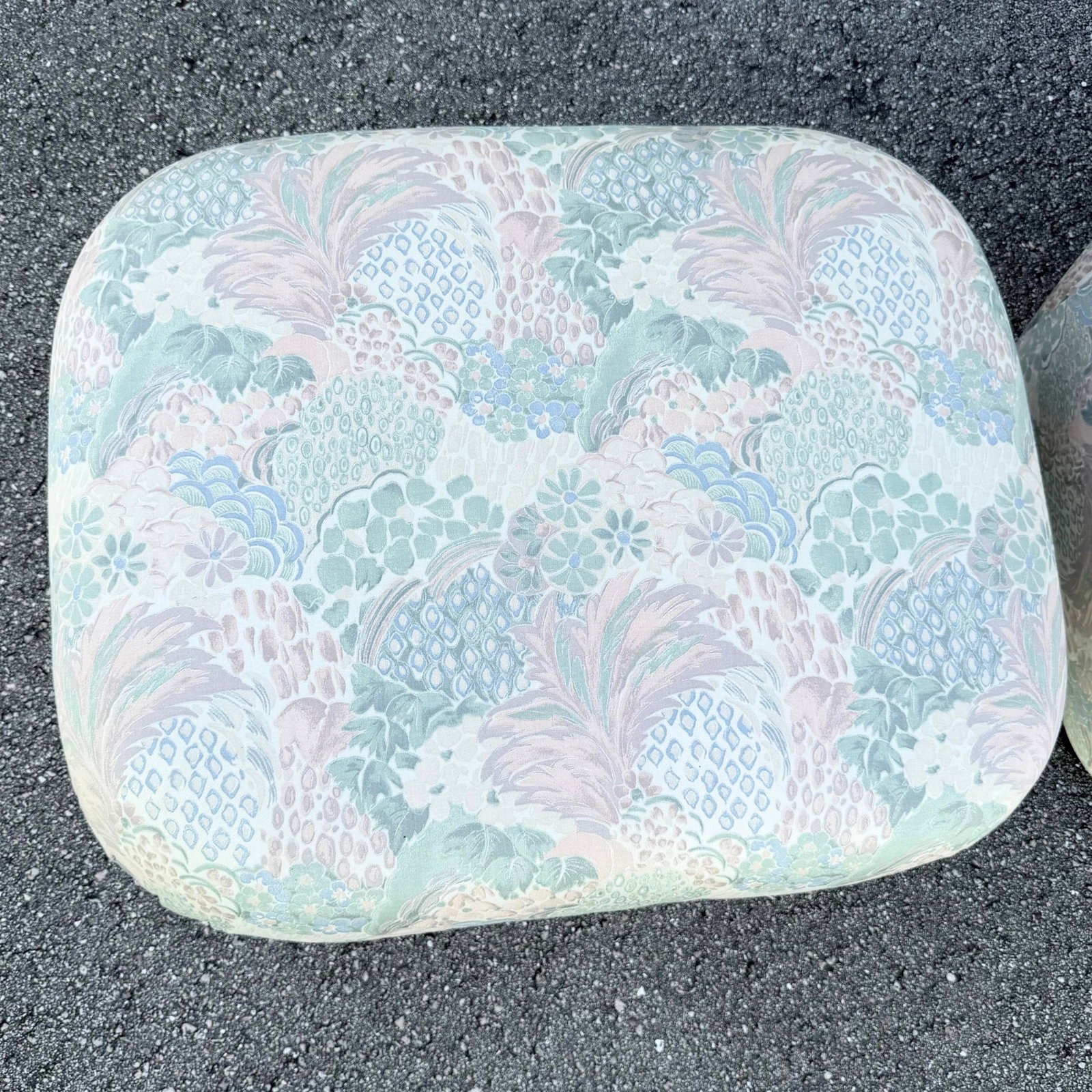 Postmodern Multicolored Floral Fabric Pouf Ottomans - A Pair - 5