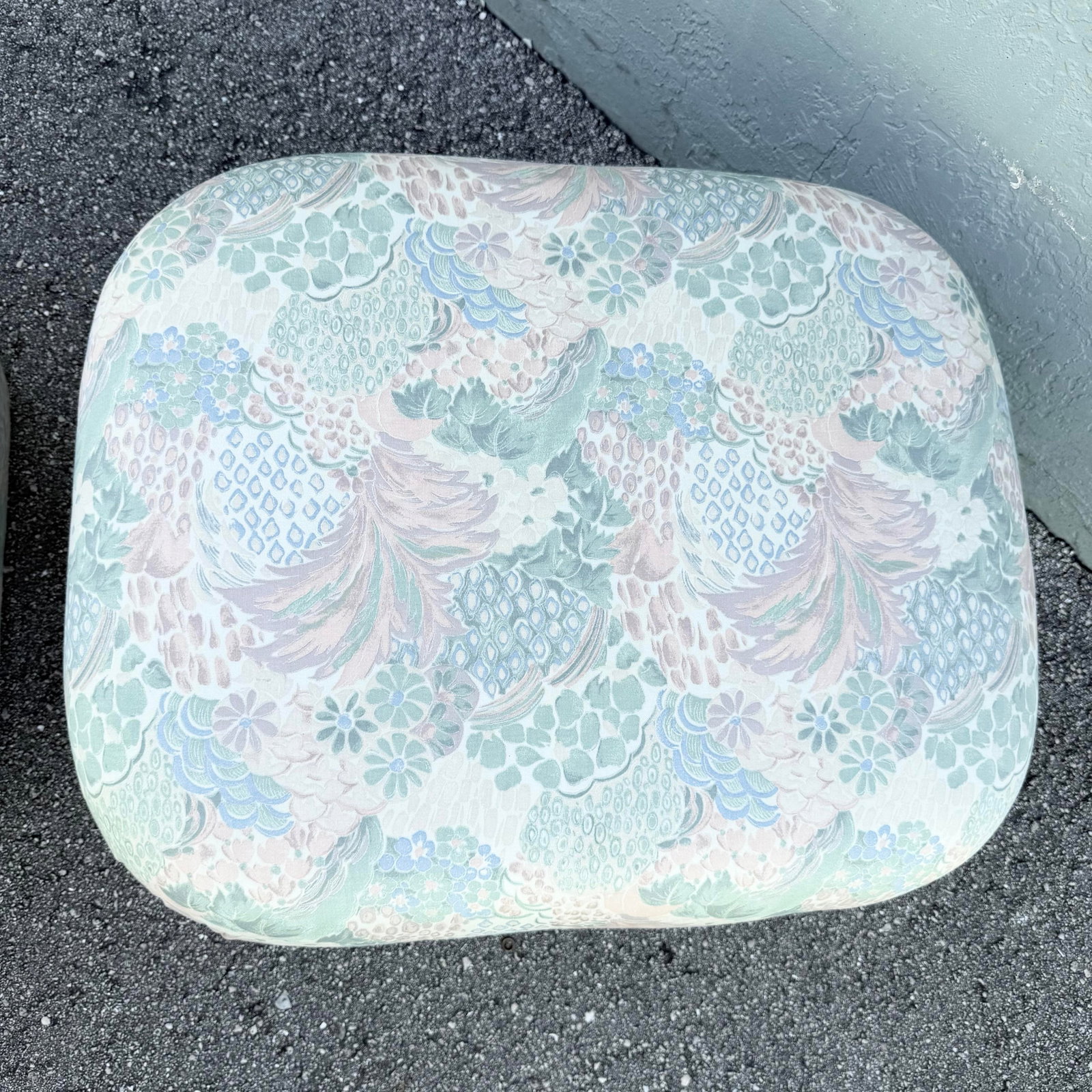 Postmodern Multicolored Floral Fabric Pouf Ottomans - A Pair - 9