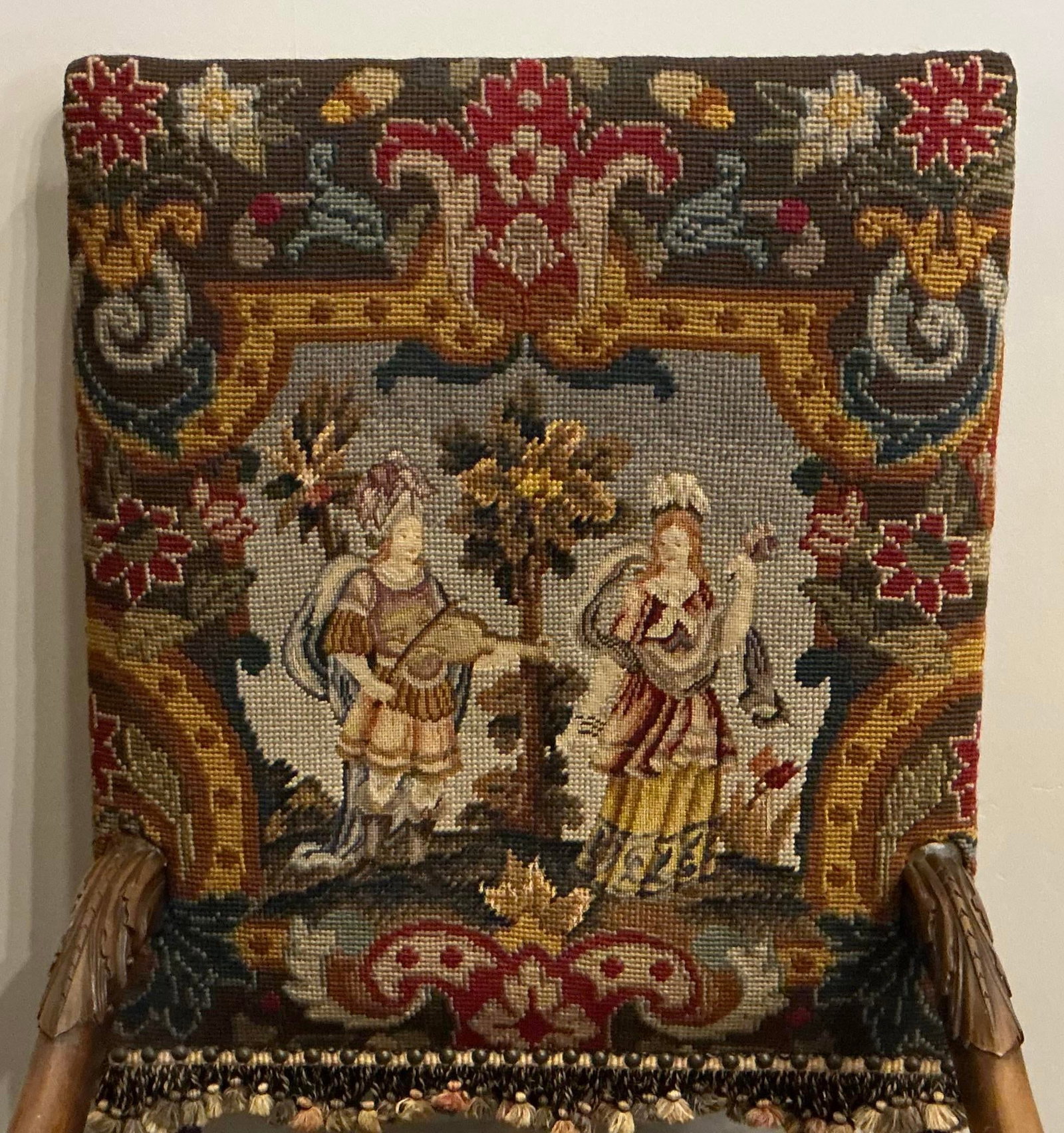 Antique William and Mary Style Chair With Needlepoint Seat and Front of Back - 3